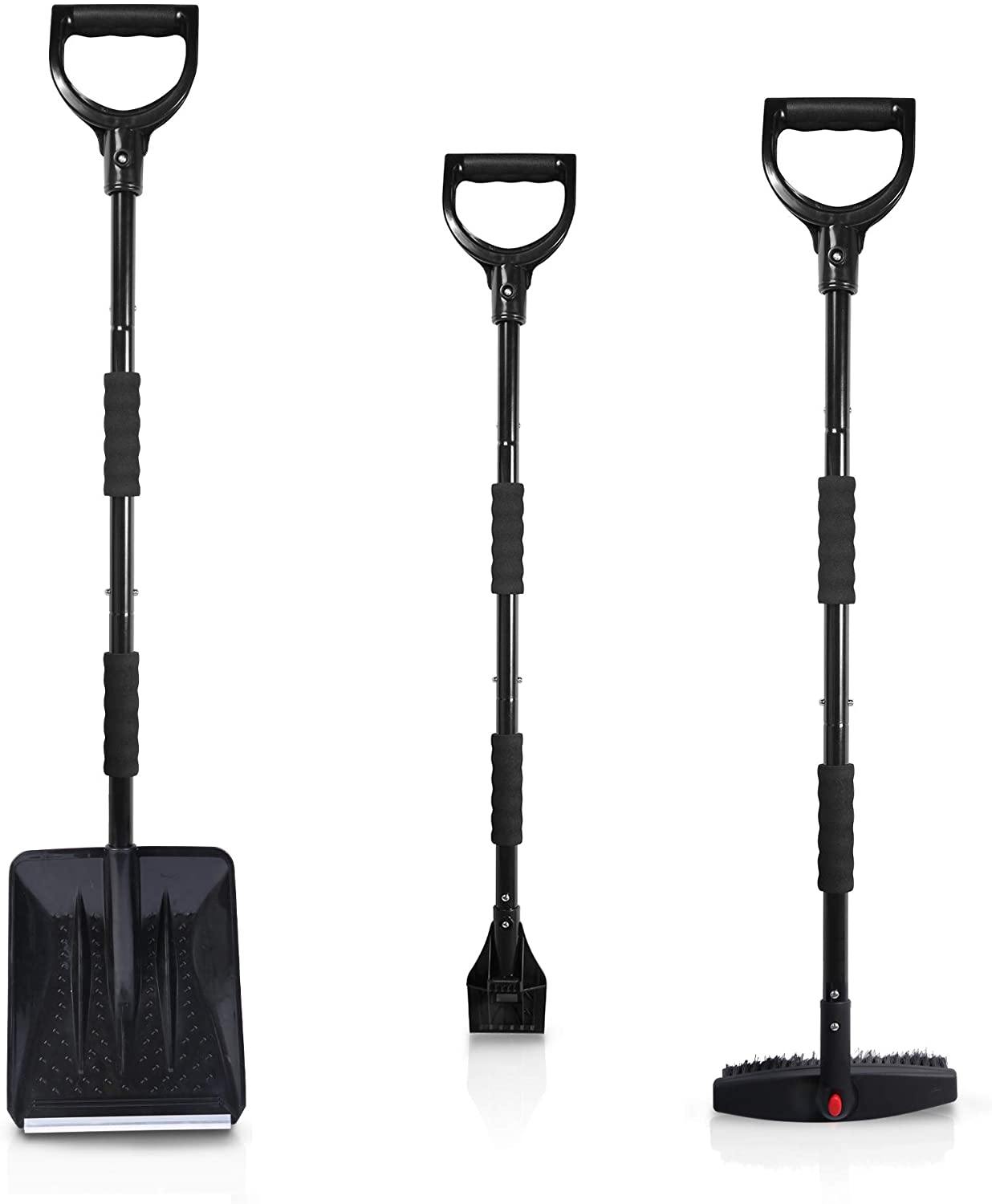 Snow Shovel Kit with Ice Scraper, 3-in-1 Adjustable Emergency Snow Shovel Removal Set for Car, Camping and Outdoor - Bosonshop