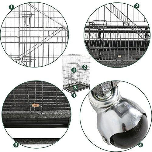 Bosonshop Cat Dog Crate Folding Large Metal Cage, Removeable Leak-Proof Tray, Climbing Ladders, 4 Wheels