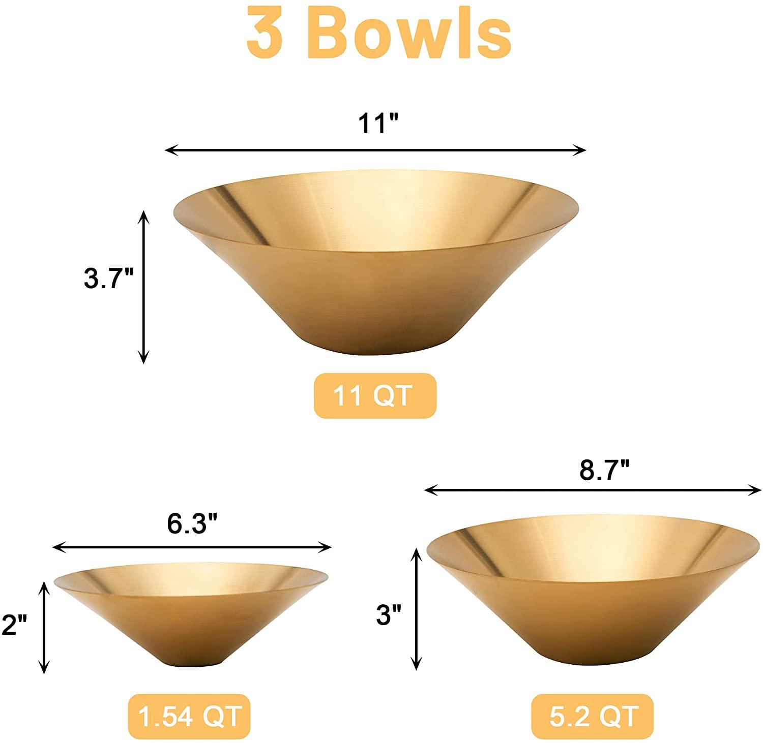 Set of 3 Display Bowl Decorative Bowl, Gold Fruit Bowl, Candy Dish, Gold Centerpiece Bowl for Party - Bosonshop