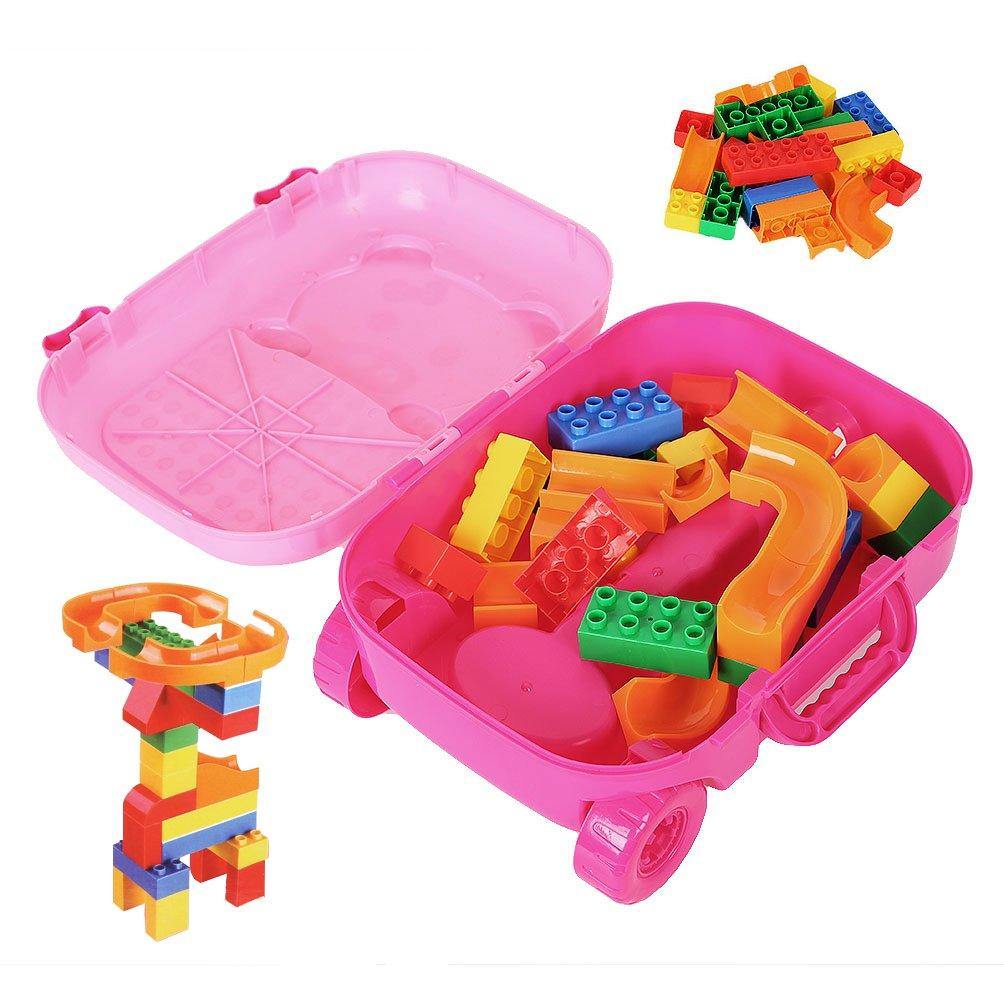 Bosonshop DIY Educational Blocks Baby Travel Case Plastic Rolling Luggage for Toddler