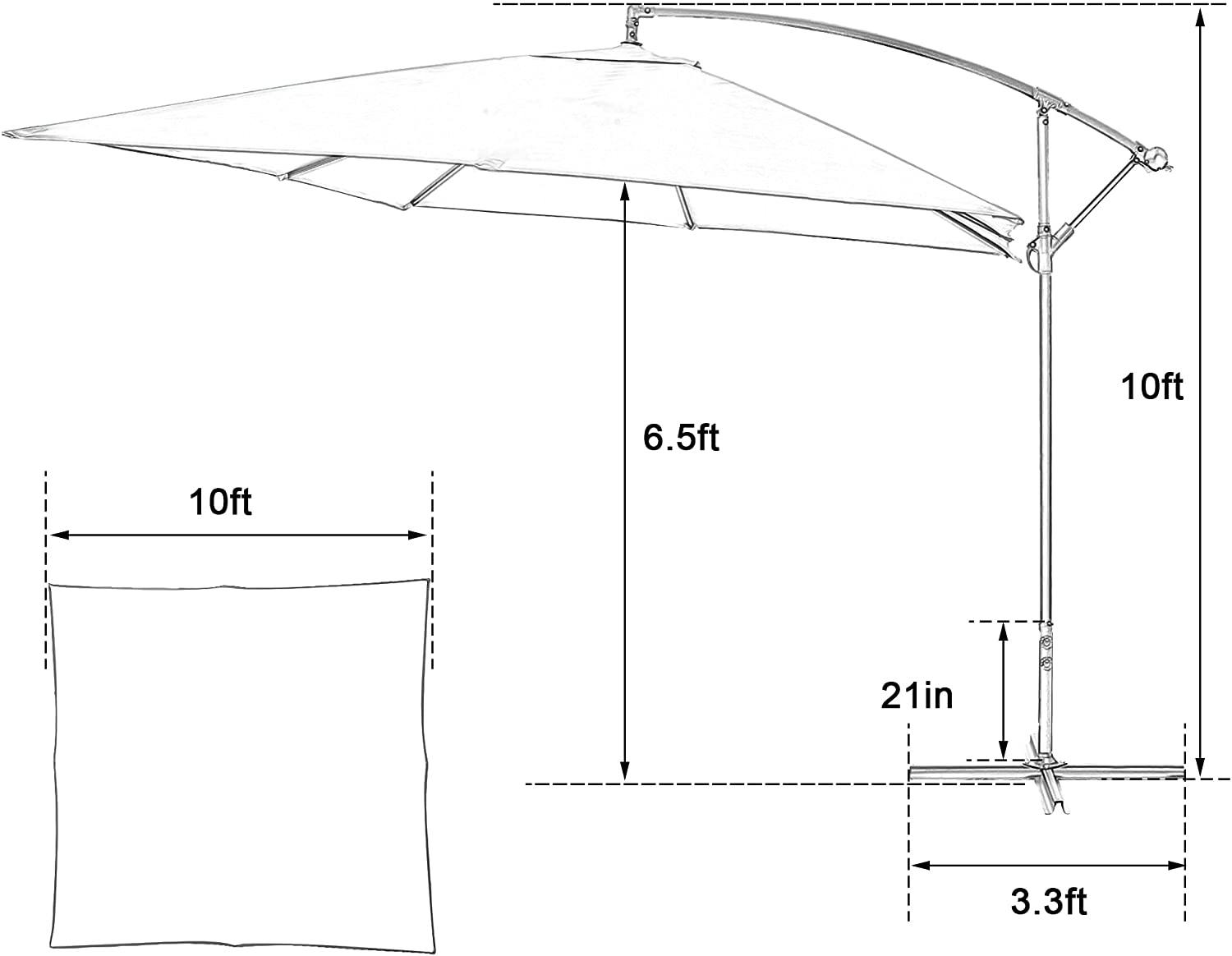 10 Ft Outdoor Offset Cantilever Hanging Patio Umbrella with Crank & Cross Base, Green - Bosonshop