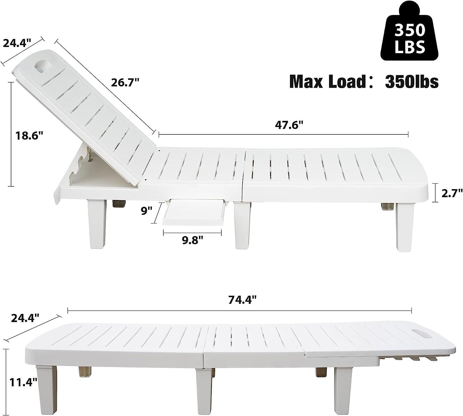 Chaise Lounge Chair Patio Sunbathing Chair with 4 Level Adjustable Backrest & Hide Cup Holder, White - Bosonshop