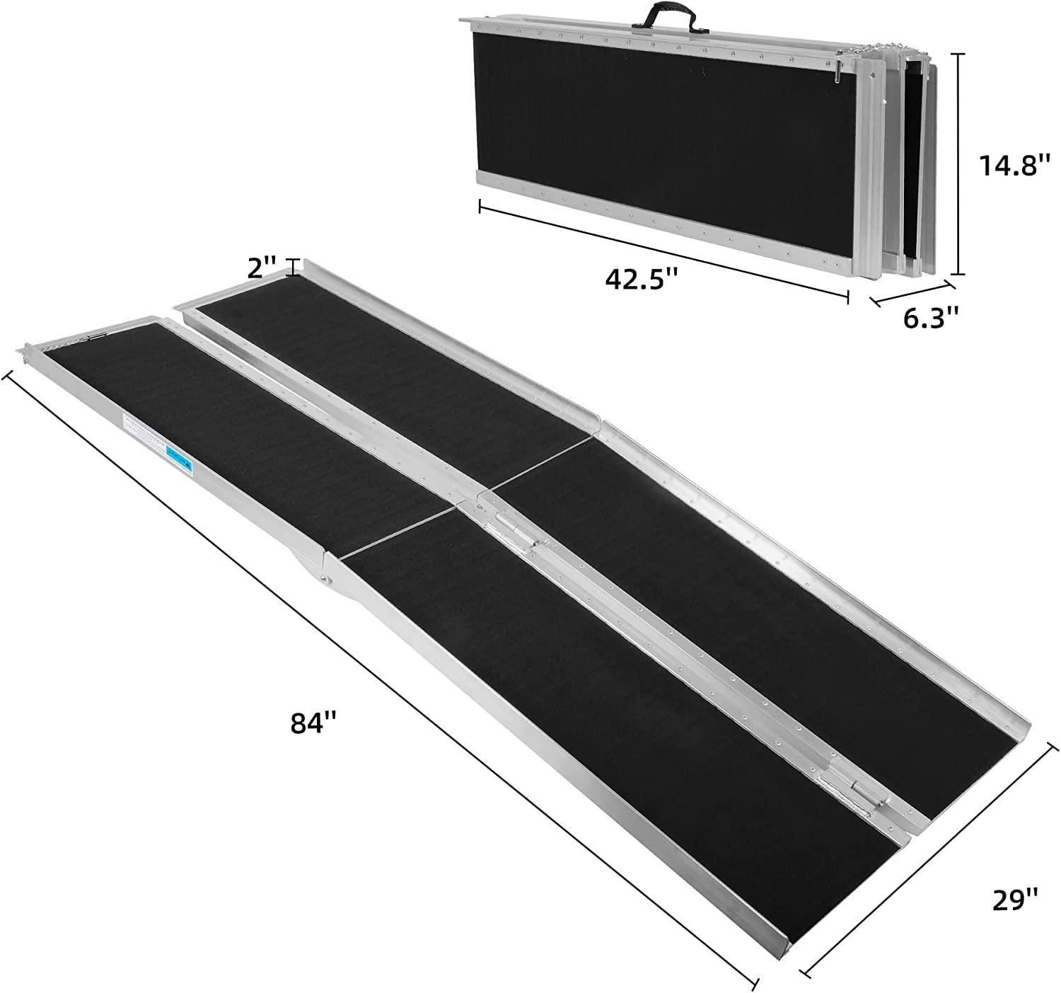 7FT Folding Aluminum Wheelchair Ramp with Handle, Utility Mobility Access Threshold Ramp - Bosonshop