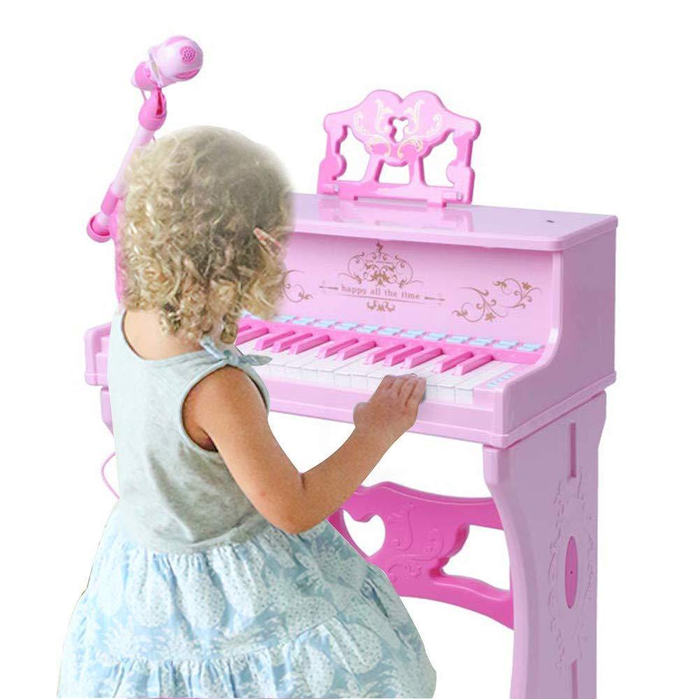 Bosonshop Kids Toy Grand Piano with 37-Key Keyboard Stool and Microphone Little Princess, Pink