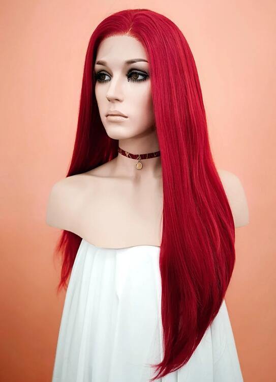 Straight Red Lace Front Synthetic Wig - Bosonshop