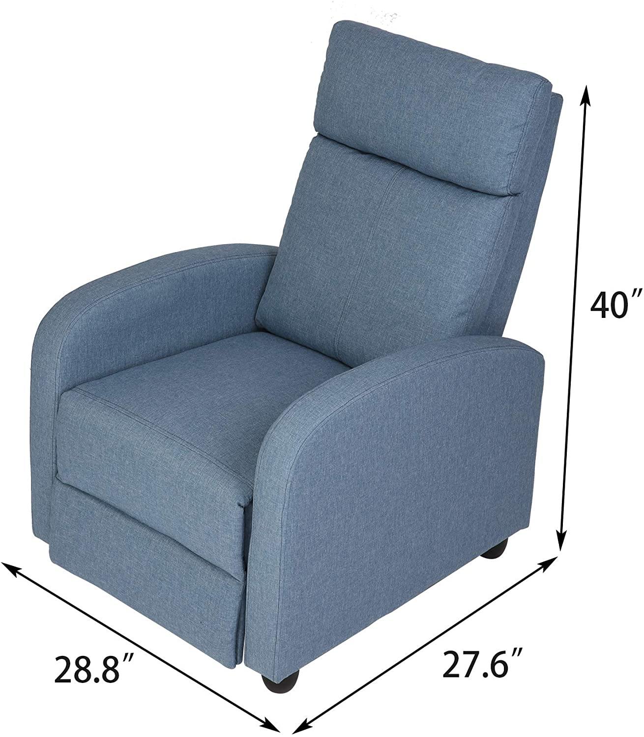 Fabric Recliner Chair Adjustable Single Sofa Home Theater Seating Recliner Reading Sofa for Living Room & Bedroom, Blue - Bosonshop