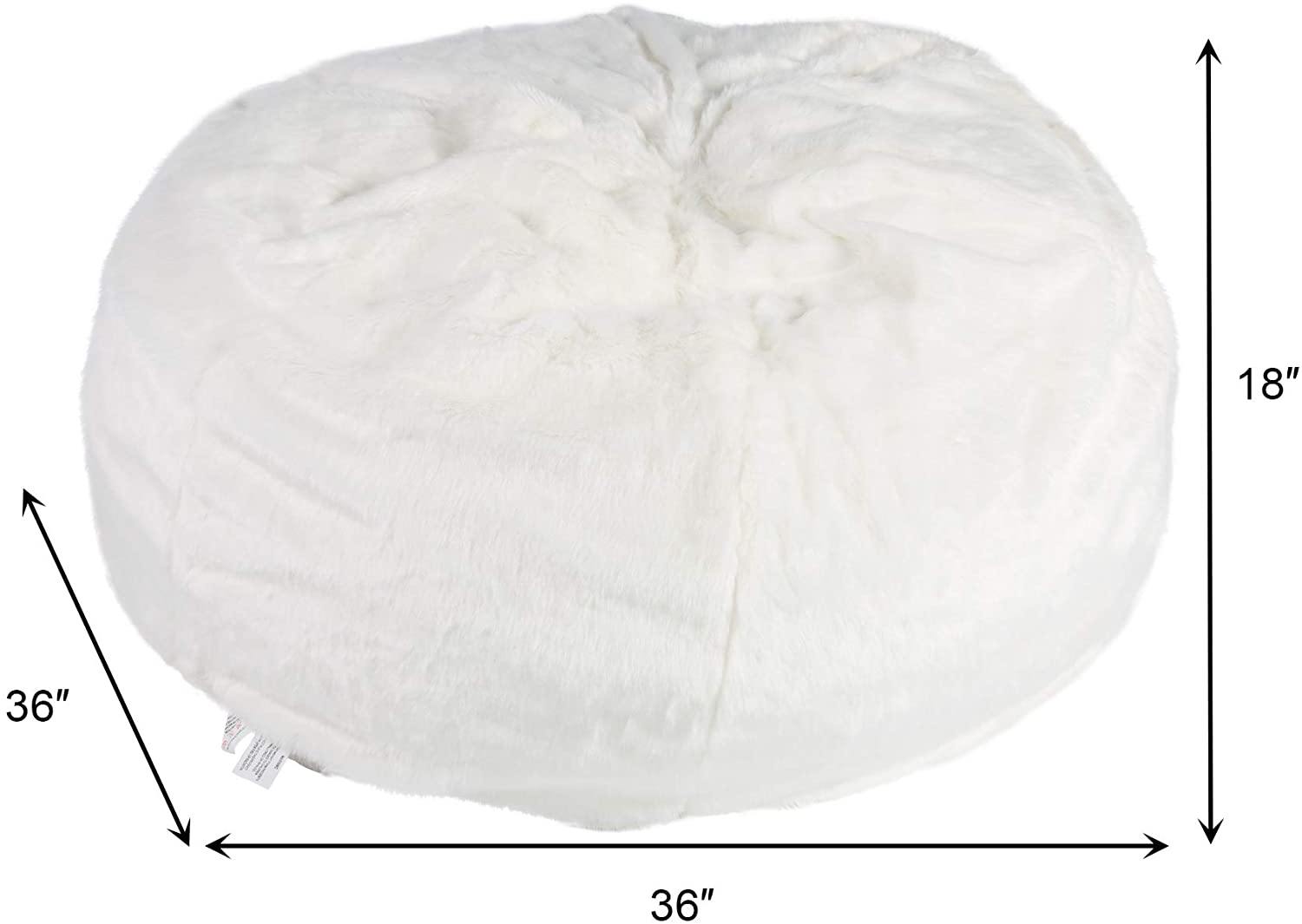 3FT Bean Bag Chair White Luxurious Furry Faux Fur Cover Soft Self-Inflated Beanbag Sofa Lounger for Adults Kids, Sponge Filling - Bosonshop