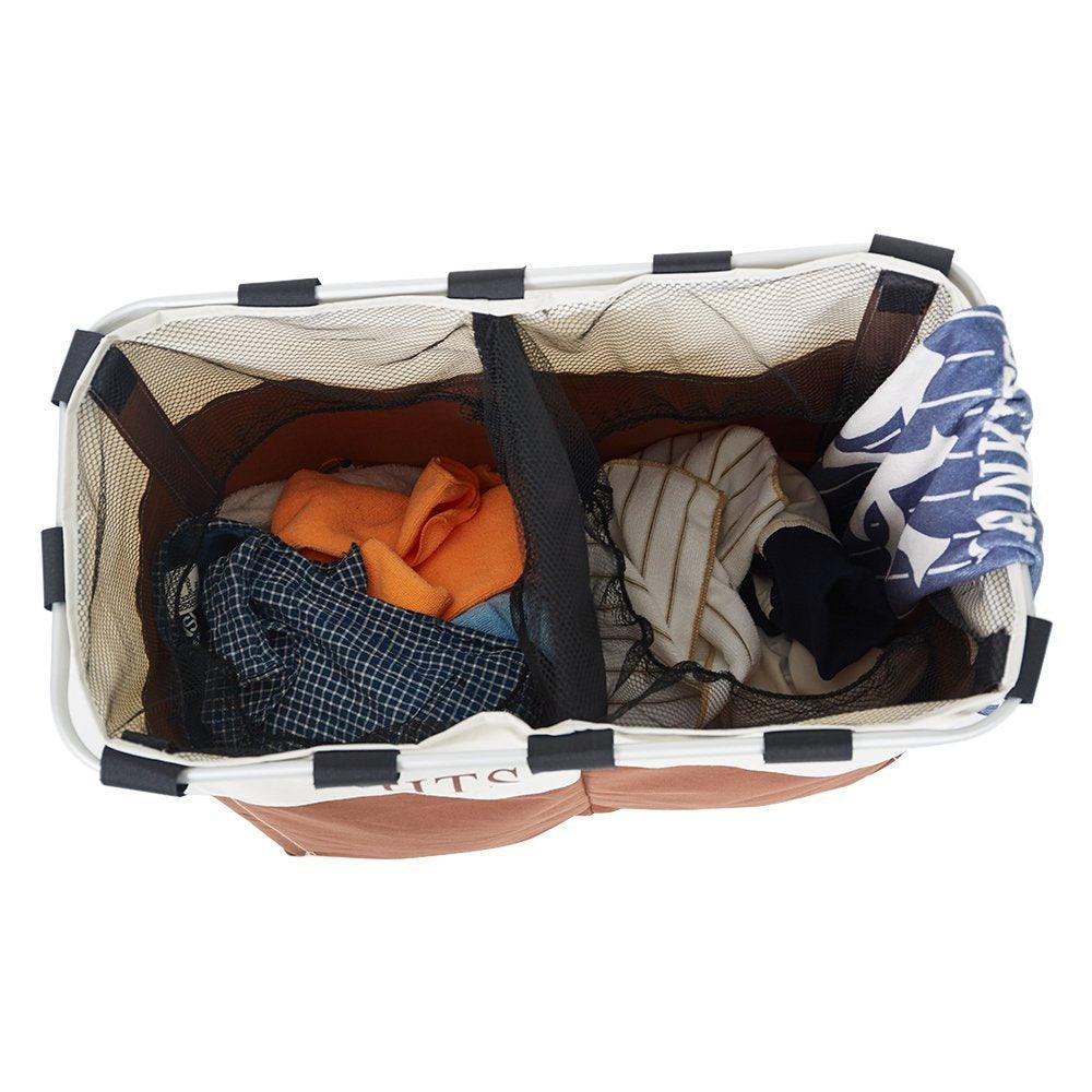 Bosonshop Double Laundry Hampers with Aluminum Frame 2 Sections Laundry Basket Light and Dark