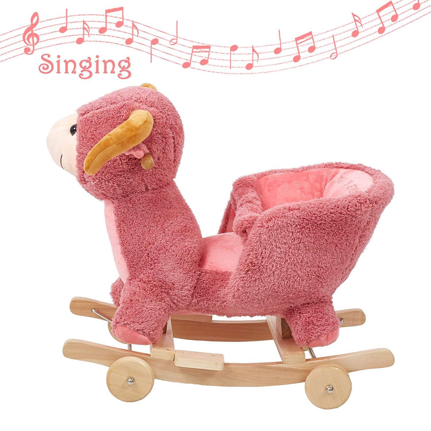 Bosonshop Stuffed Animal Rocker Wooden & Plush Rocking Horse Chair for Toddlers