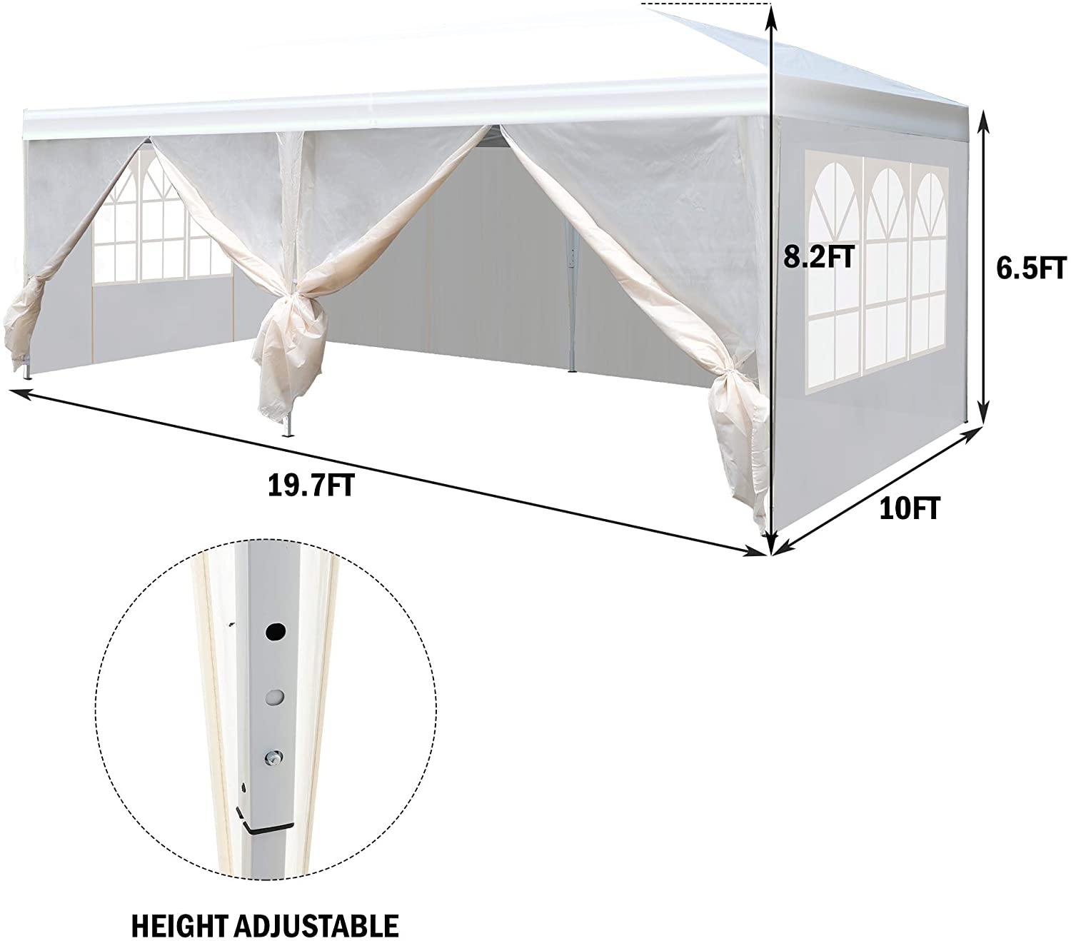 Outdoor Canopy Tent 10 x 19.7ft Patio Sun Shade with Mosquito Netting and Carry Bag for Wedding Party(White) - Bosonshop