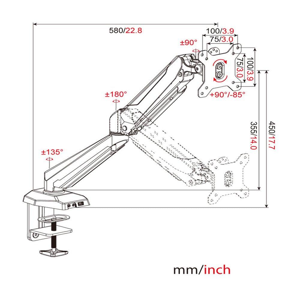 Bosonshop Full Motion Monitor Arm Desk Monitor Mounts Fits 15"-27" Monitors/17.6lbs