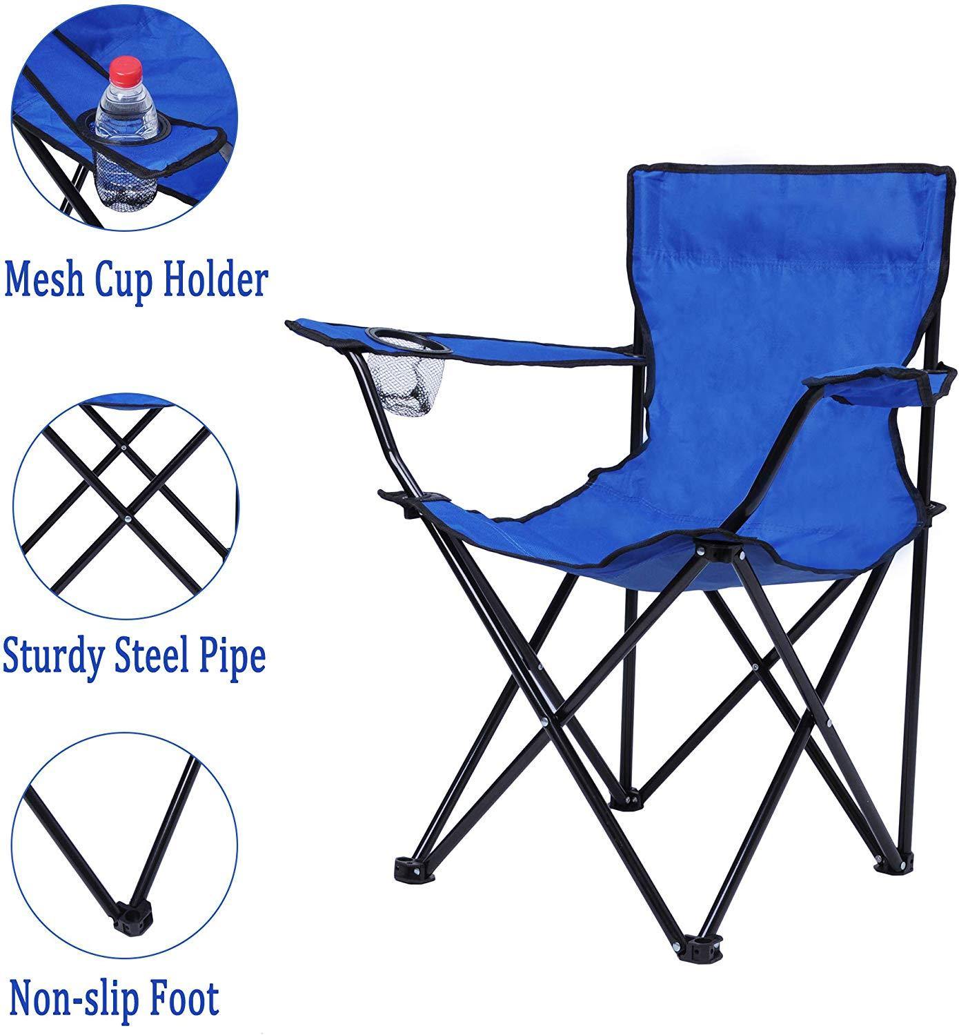 Portable Camping Chairs with Carry Bag and Cup Holder Folding Quad Chair Blue - Bosonshop