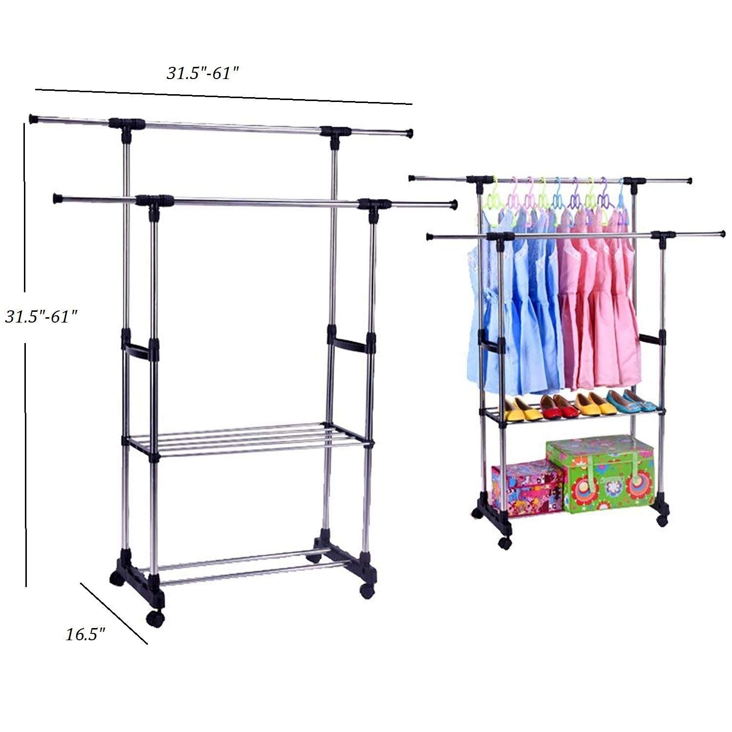 Bosonshop Portable Single Rod Extendable Clothes Rack Adjustable Garment Rack