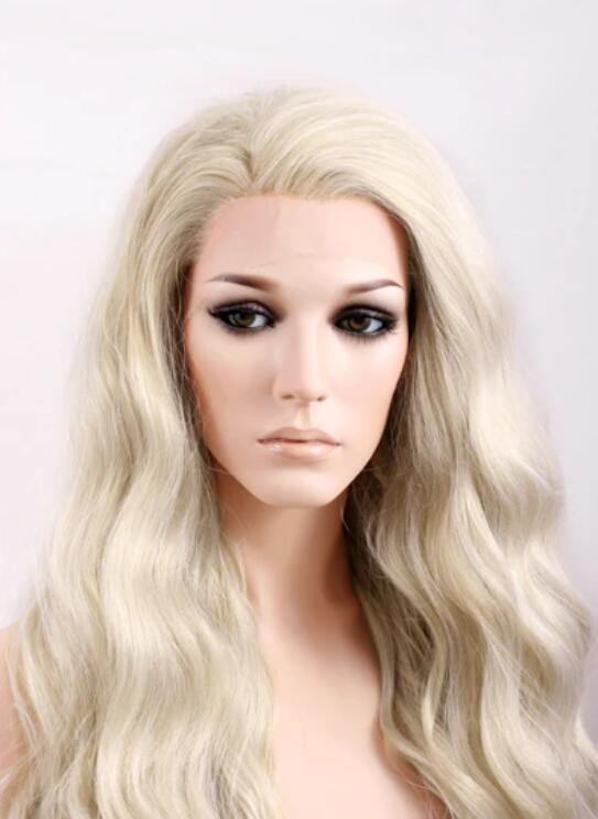 Wavy Light Ash Blonde Lace Front Synthetic Wig - Bosonshop