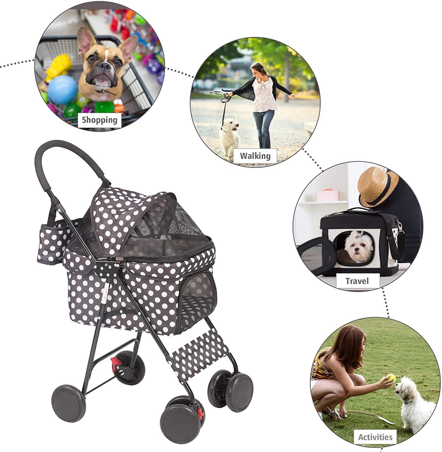 Pet Gear Special Edition 4 Wheels Pet Stroller for Cats/Dogs, Fashion Polka Dot Style - Bosonshop