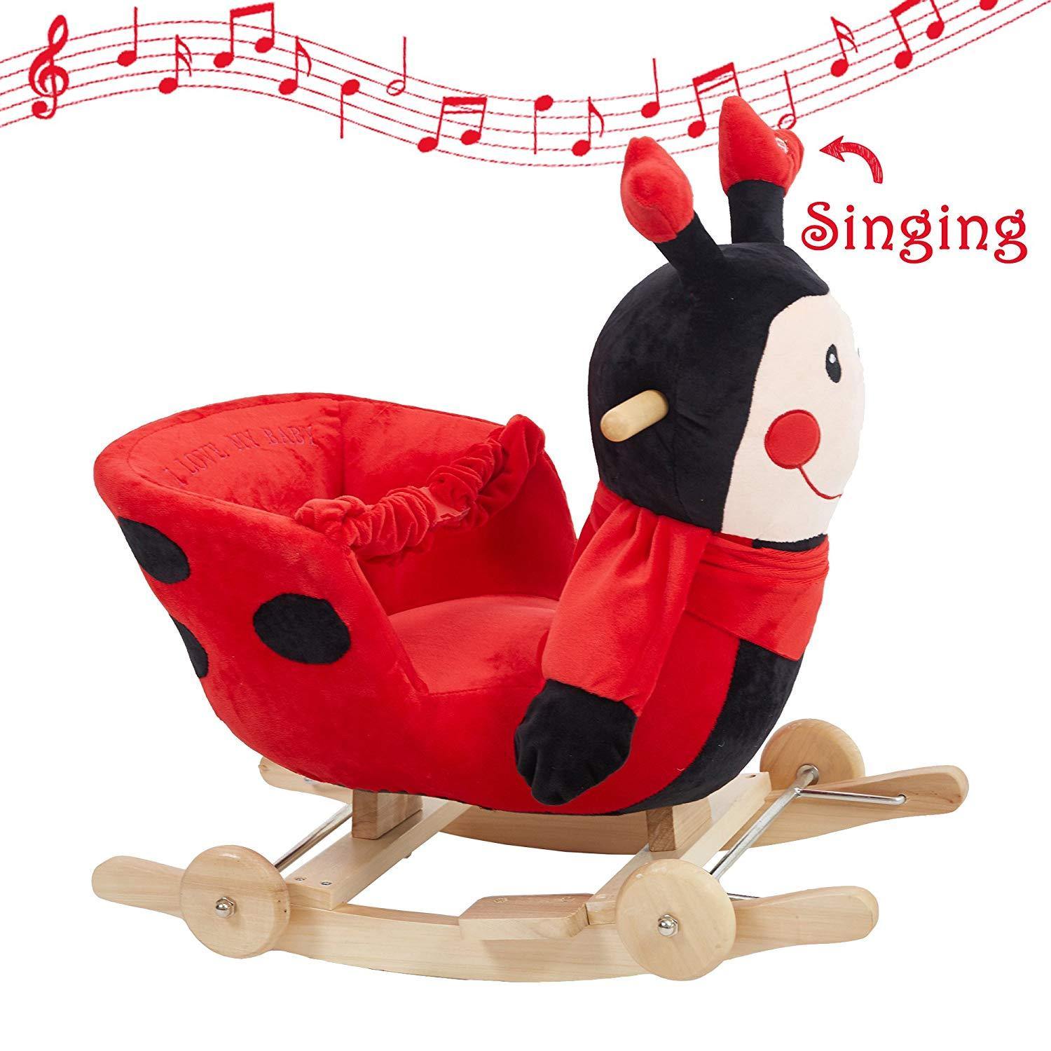 Bosonshop Stuffed Animal Rocker Children Rocking Horse Wooden& Plush Rocking red Ladybug