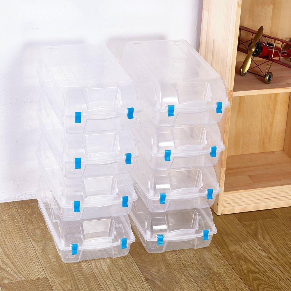 Bosonshop 8 PCS Shoes Box Set Clear Plastic Storage Shoes Case Holder with Locker (blue)