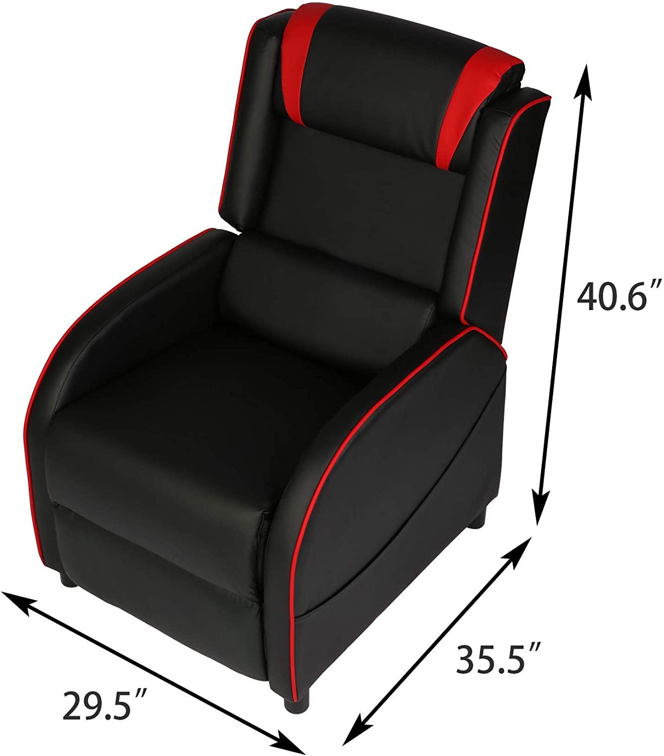 Racing Recliner Chair PU Leather Single Sofa Adjustable Gaming Style Seating Recliner Sofa Living Room Recliner, Red - Bosonshop