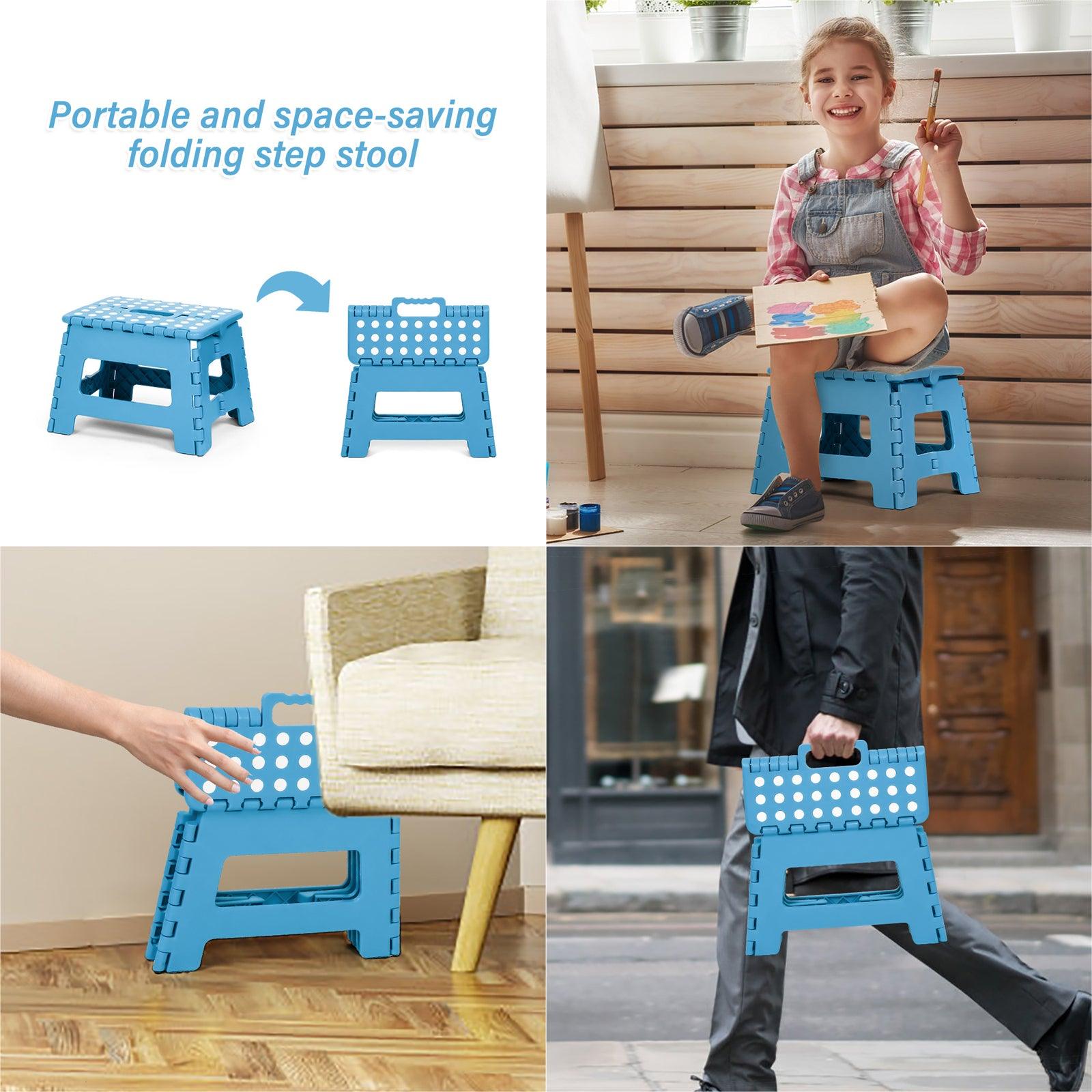 2 Packs Non-Slip Foldable Step Stool with Handle, Blue - Bosonshop