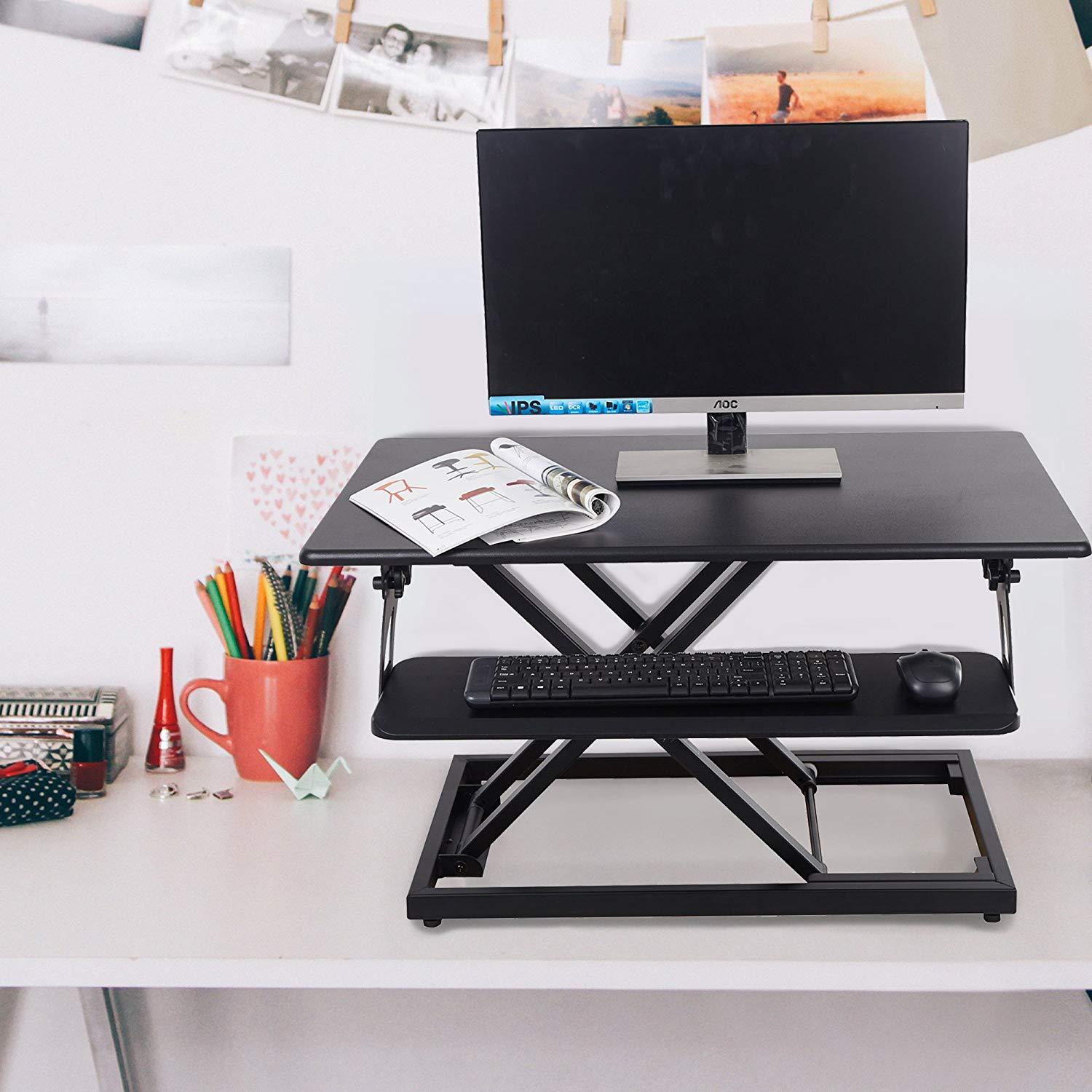 Bosonshop Standing Desk Height Adjustable Desk Riser Ergonomic 1-Click Tabletop Workstation for Work