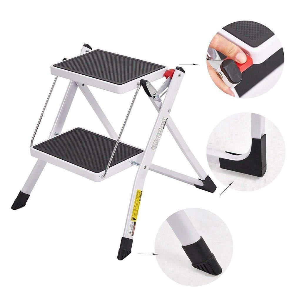 Bosonshop Mini Folding 2-Step Stool Lightweight Stepladders 17" High 225 lb Capacity White