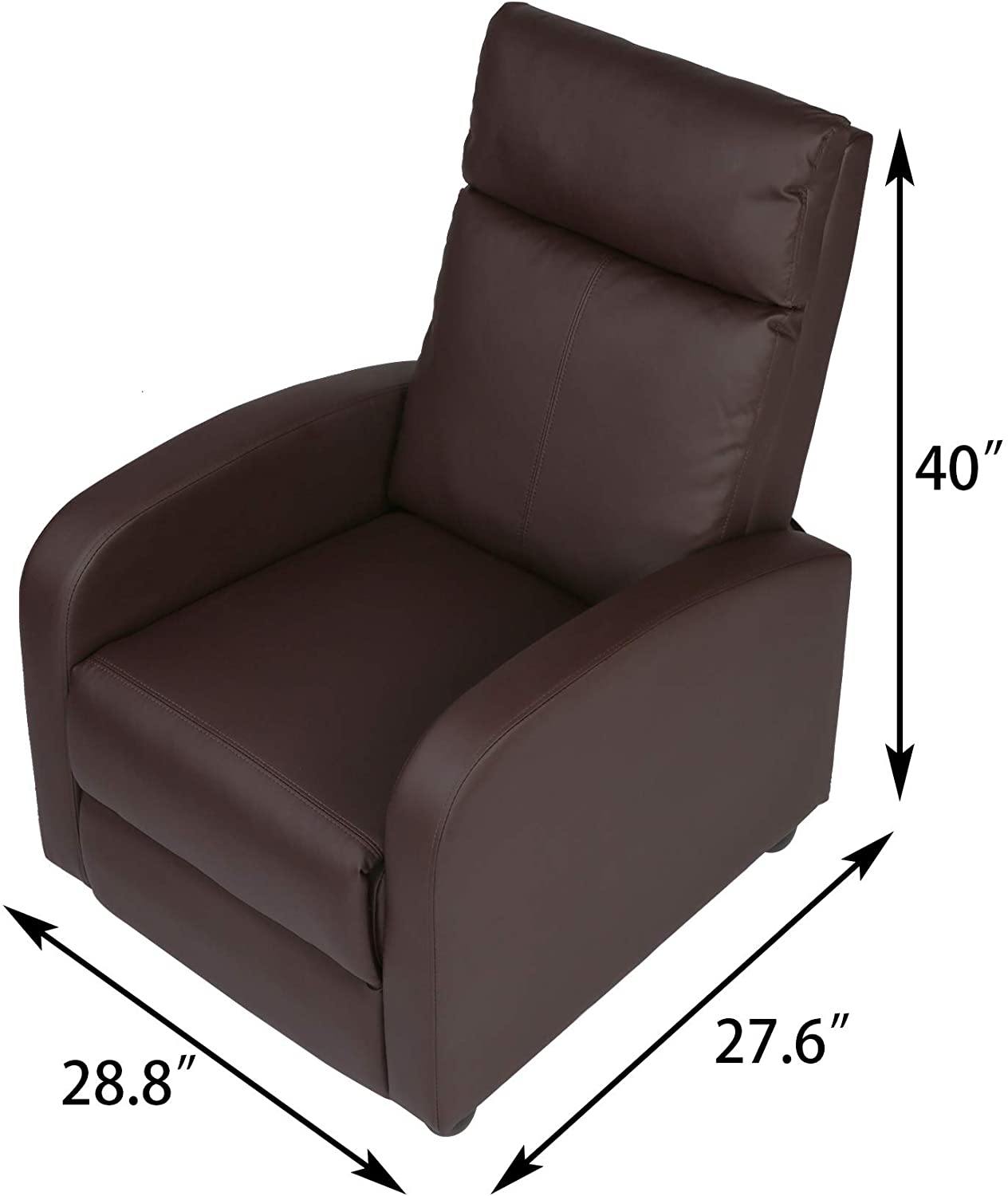 Recliner Chair PU Leather Single Sofa Adjustable Home Theater Seating Recliner Sofa for Living Room & Bedroom, Brown - Bosonshop