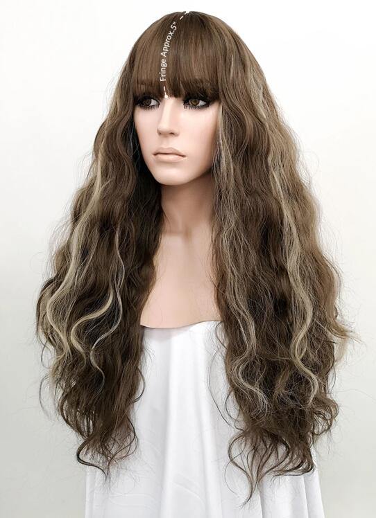 Brunette Mixed Blonde Wavy Synthetic Wig - Bosonshop