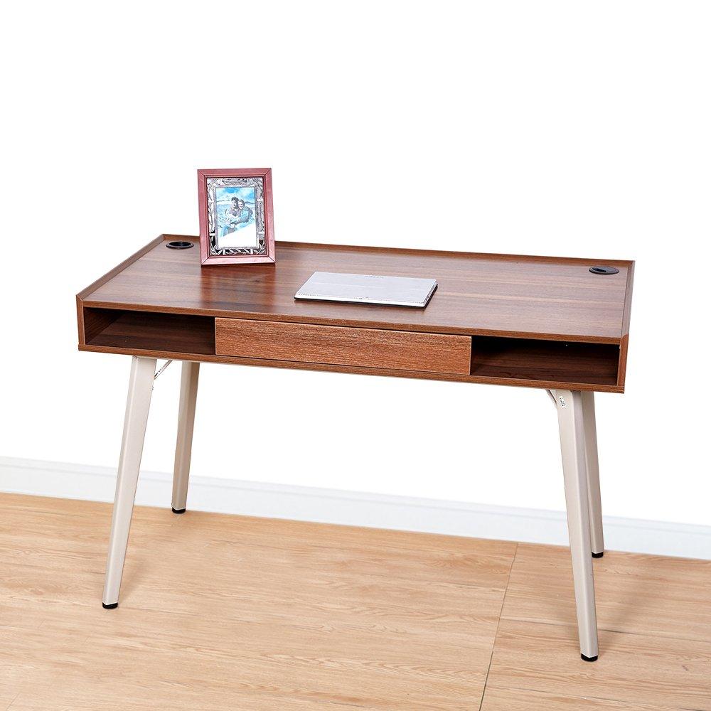 Bosonshop 47”Modern Computer Desk Workstation with Drawer PC Laptop Table, Brown