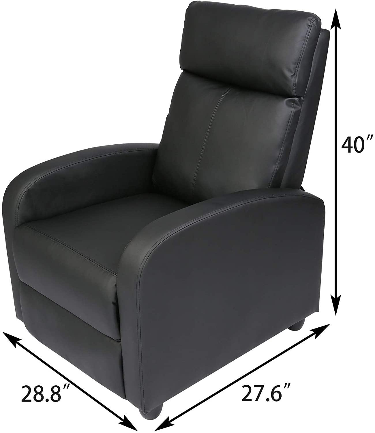 Recliner Chair PU Leather Single Sofa Adjustable Home Theater Seating Recliner Sofa for Living Room & Bedroom, Black - Bosonshop