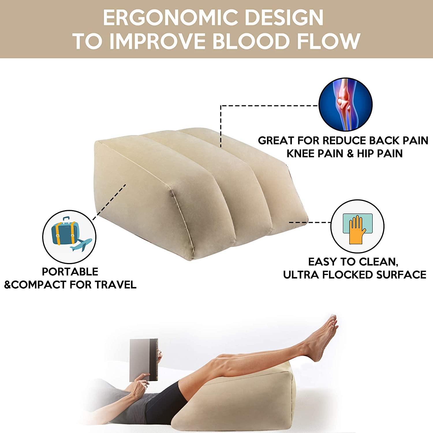 Inflatable Foot Rest Pillow Leg Rest Cushion Washable Travel Bed Wedge Pillow, Khaki - Bosonshop