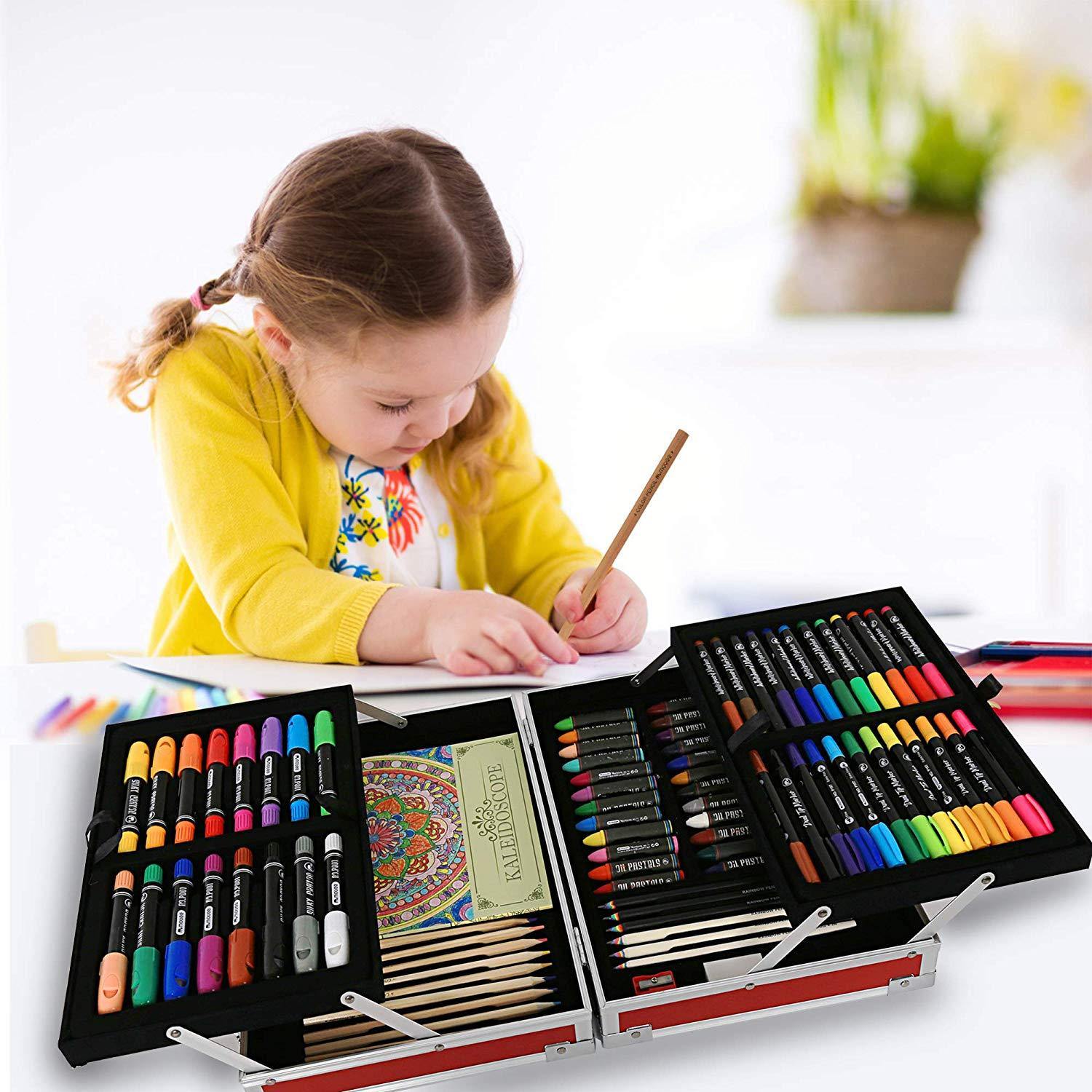 Bosonshop Portable Aluminum Alloy Artist-Box 97-Piece Deluxe Painting Art Set Kit as A Gift for Children