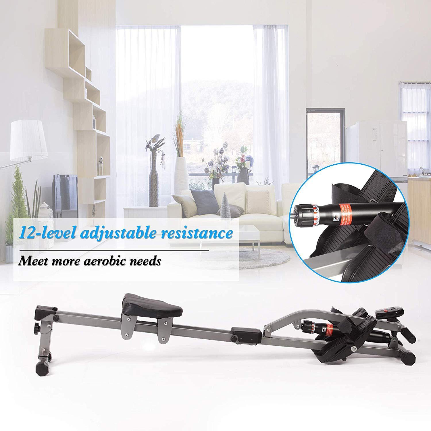 Hydraulic Rowing Machine Full Body Stamina Exercise Power with 12 Levels Adjustable Resistance - Bosonshop