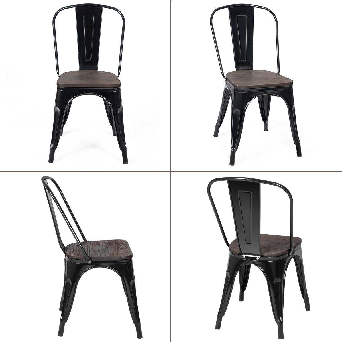 Set of 4 Metal Wood Dining Chair of Stackable Tolix Style - Bosonshop