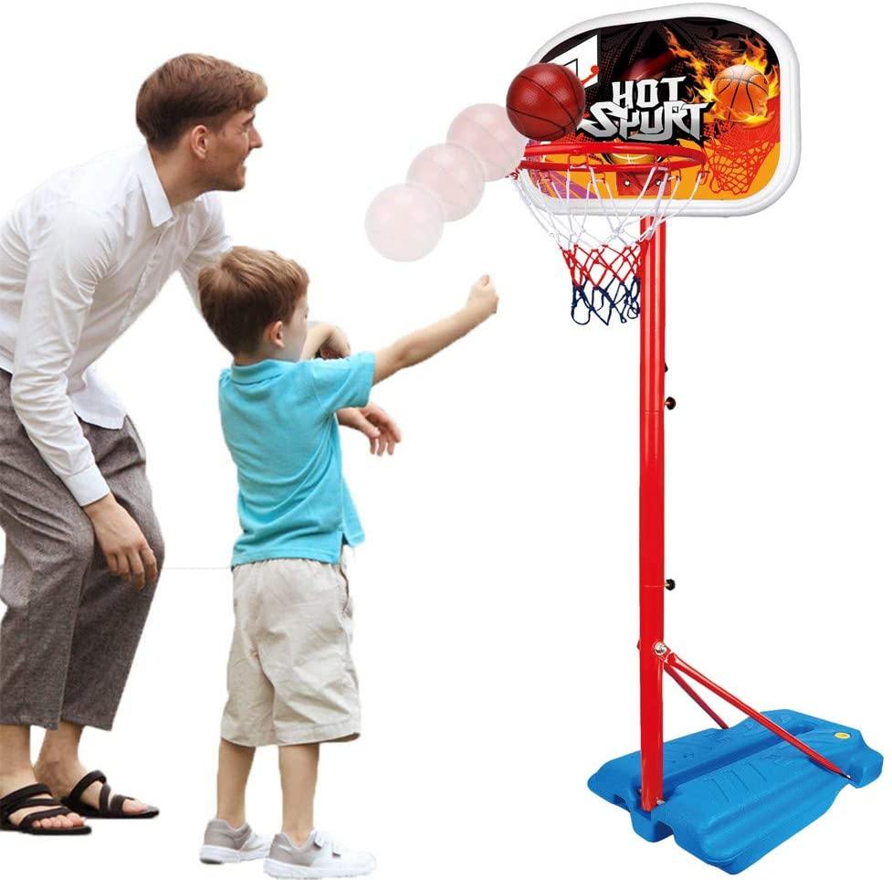 Kids Basketball Hoop Stand Set Adjustable Height with Ball & Net Play Sport Games - Bosonshop