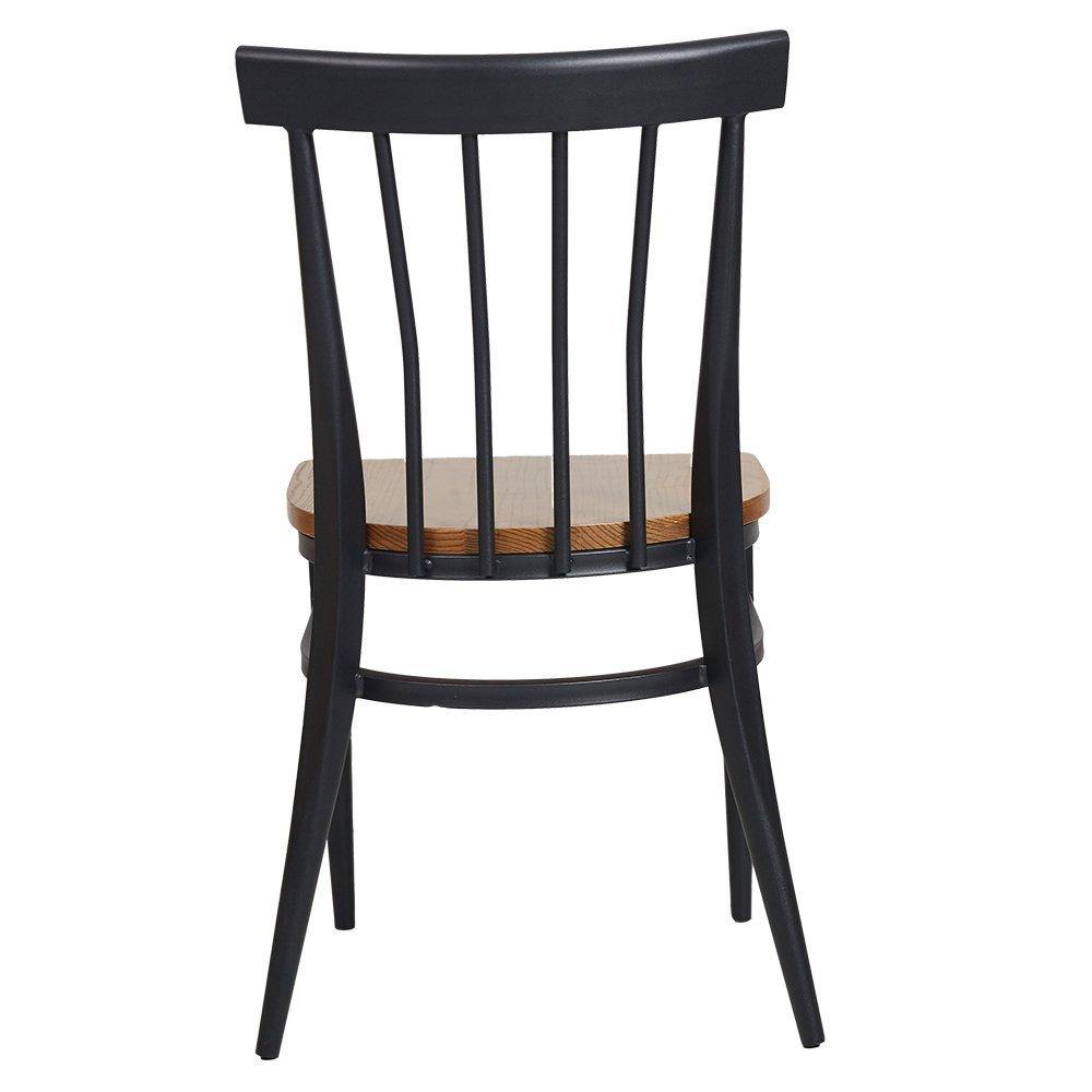 Bosonshop 2 Packs Slat Back Dining Chairs Metal Leg Side Chairs with Wood Seat, Black