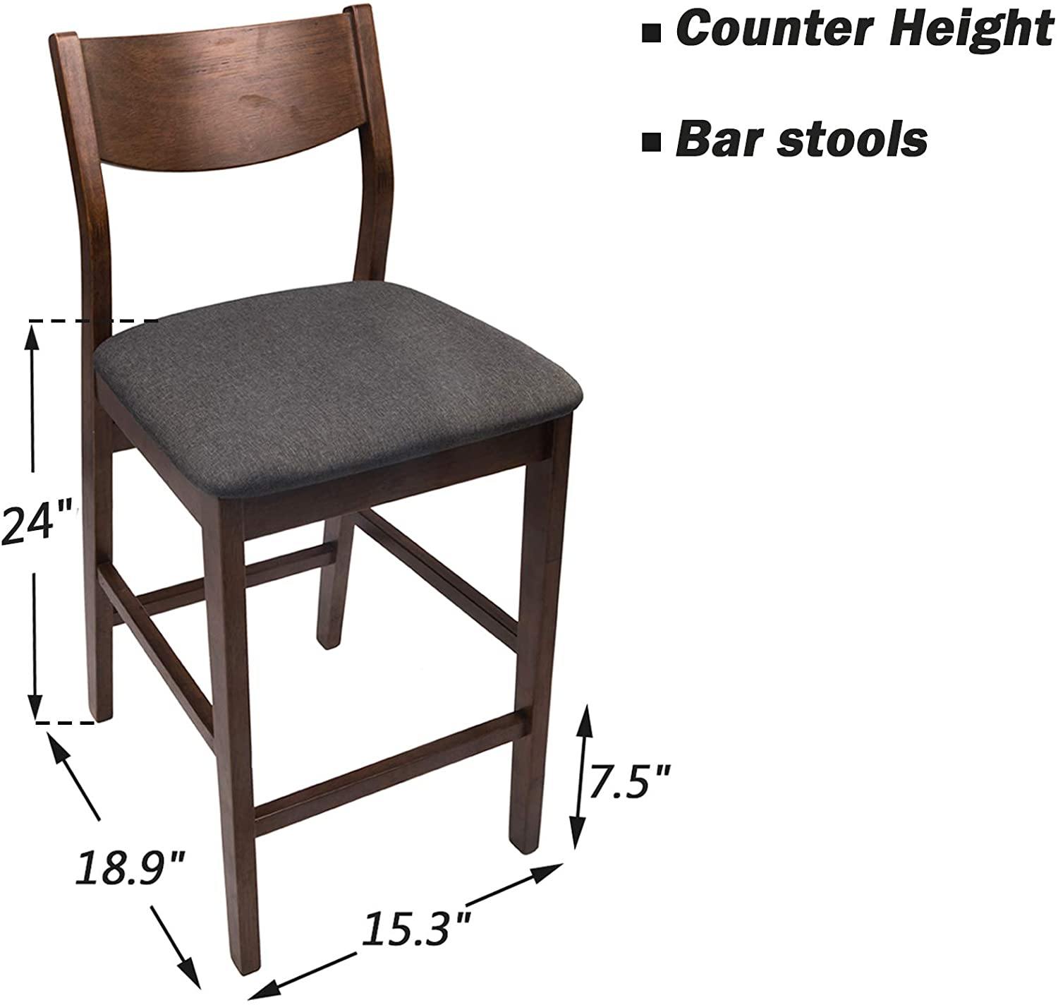 24” Counter Height Chairs Upholstered Dining Chair Bar Stools, Solid Wood Leg, Soft Cushion, Pub Height, Ergonomics Back, Set of 2 - Bosonshop