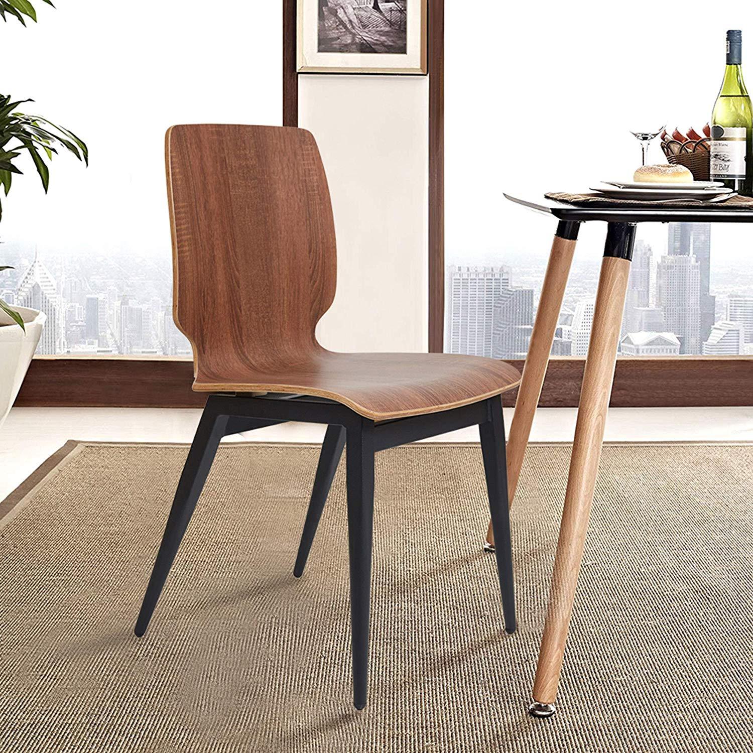 Bosonshop 4 Set Modern Dining Chairs Wooden Kitchen Side Chairs with Metal Legs