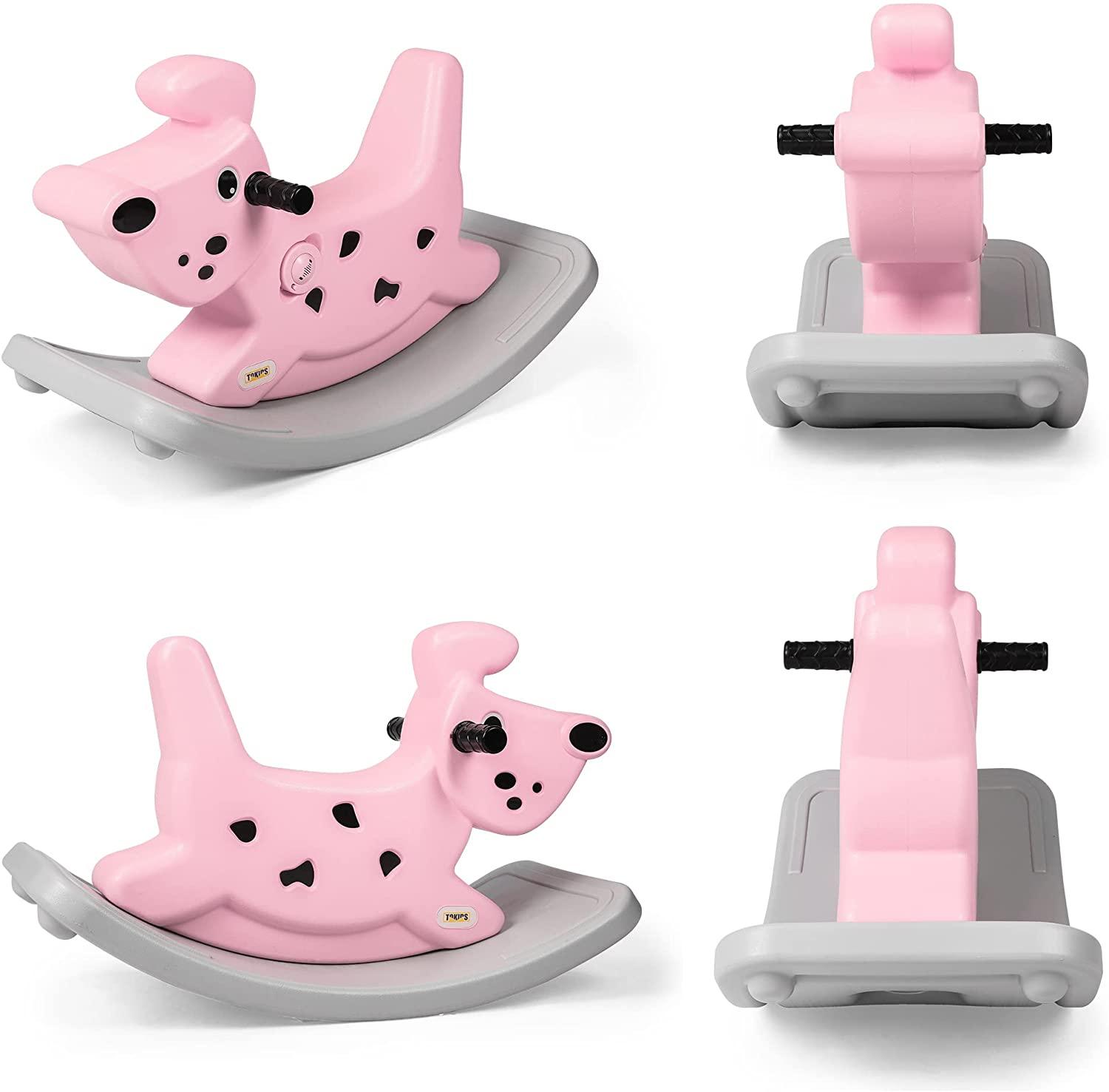 Rocking Horse Outdoor Rocking Toy with Music for Toddler Baby Kids Ages 1-3 Year Old Boy Girl Pink - Bosonshop