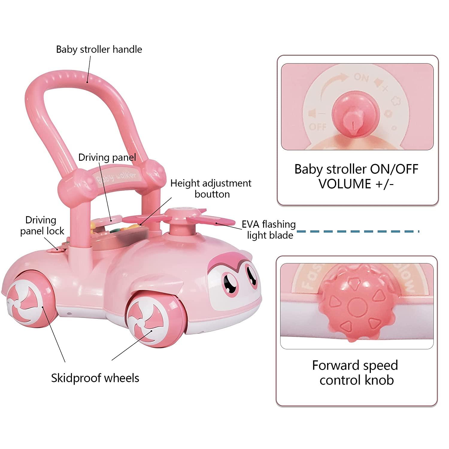 2 in 1 Sit-to-Stand Baby Walker for Boy Girl, Detachable, with Lights and Music, Cute Toys for Toddlers (Pink) - Bosonshop