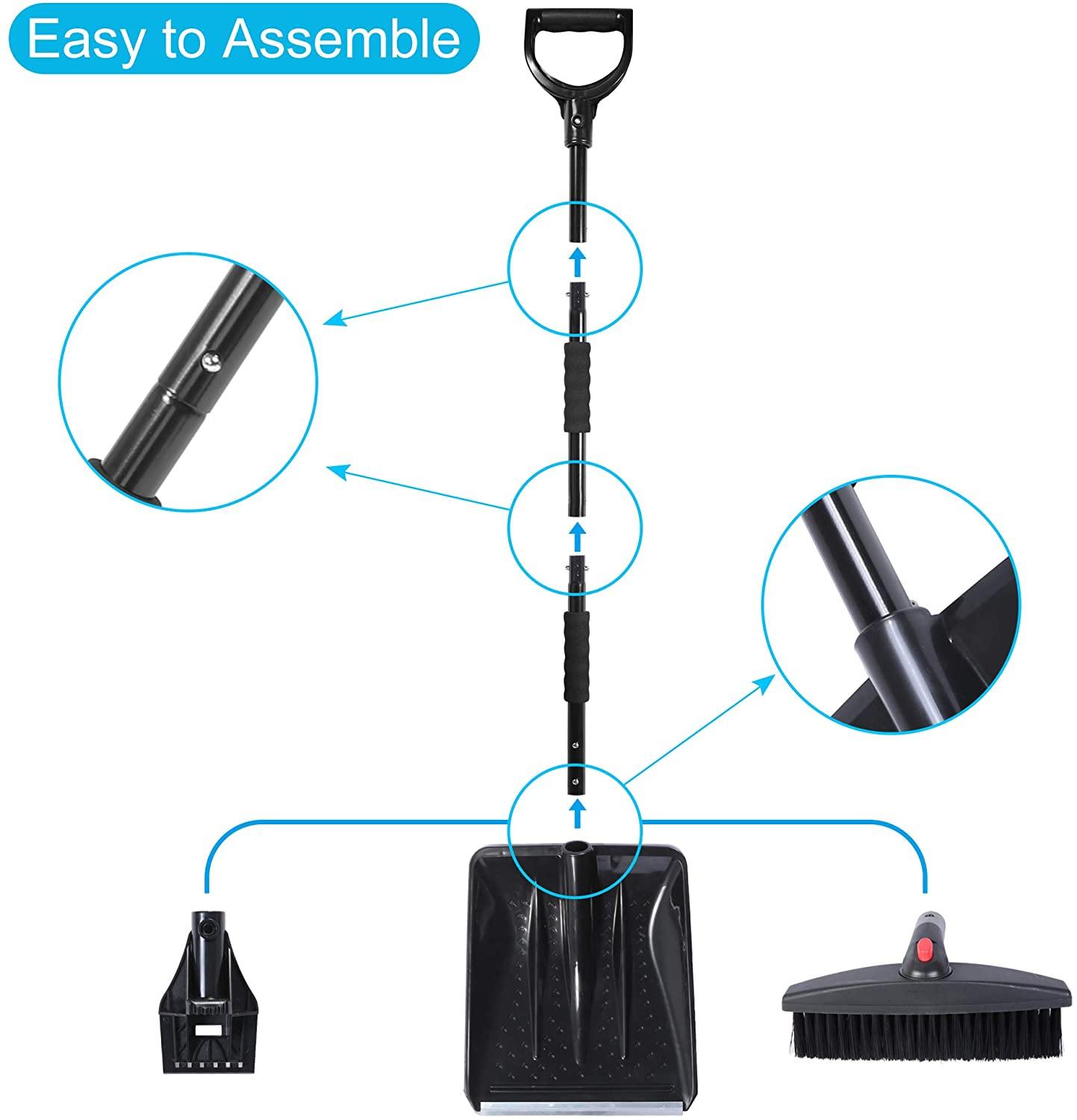 Snow Shovel Kit with Ice Scraper, 3-in-1 Adjustable Emergency Snow Shovel Removal Set for Car, Camping and Outdoor - Bosonshop