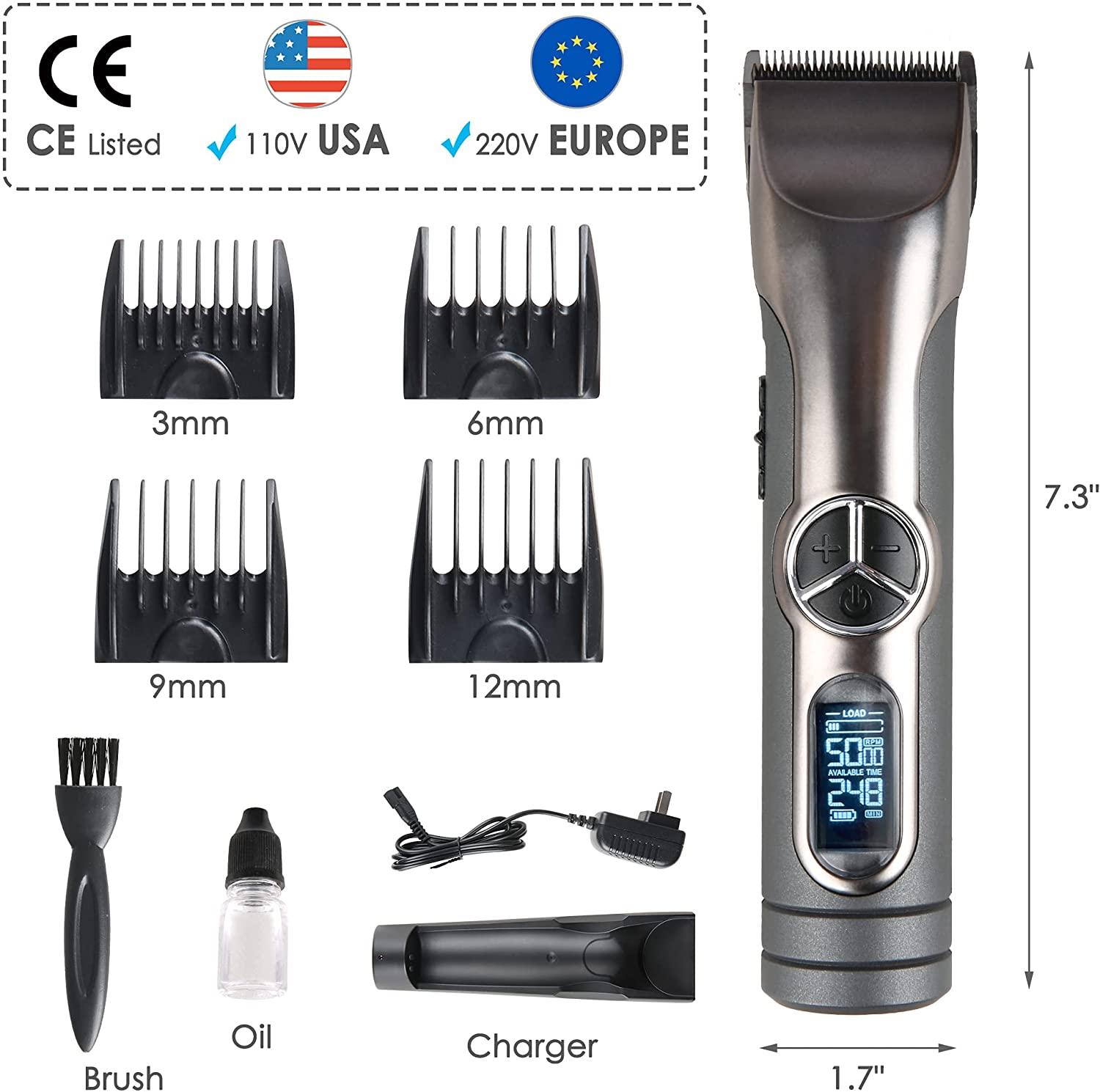 Professional Cordless Rechargeable Hair Clipper Kit for Men with Charging Base for Barbers 4 Guide Combs & 5 Speeds - Bosonshop