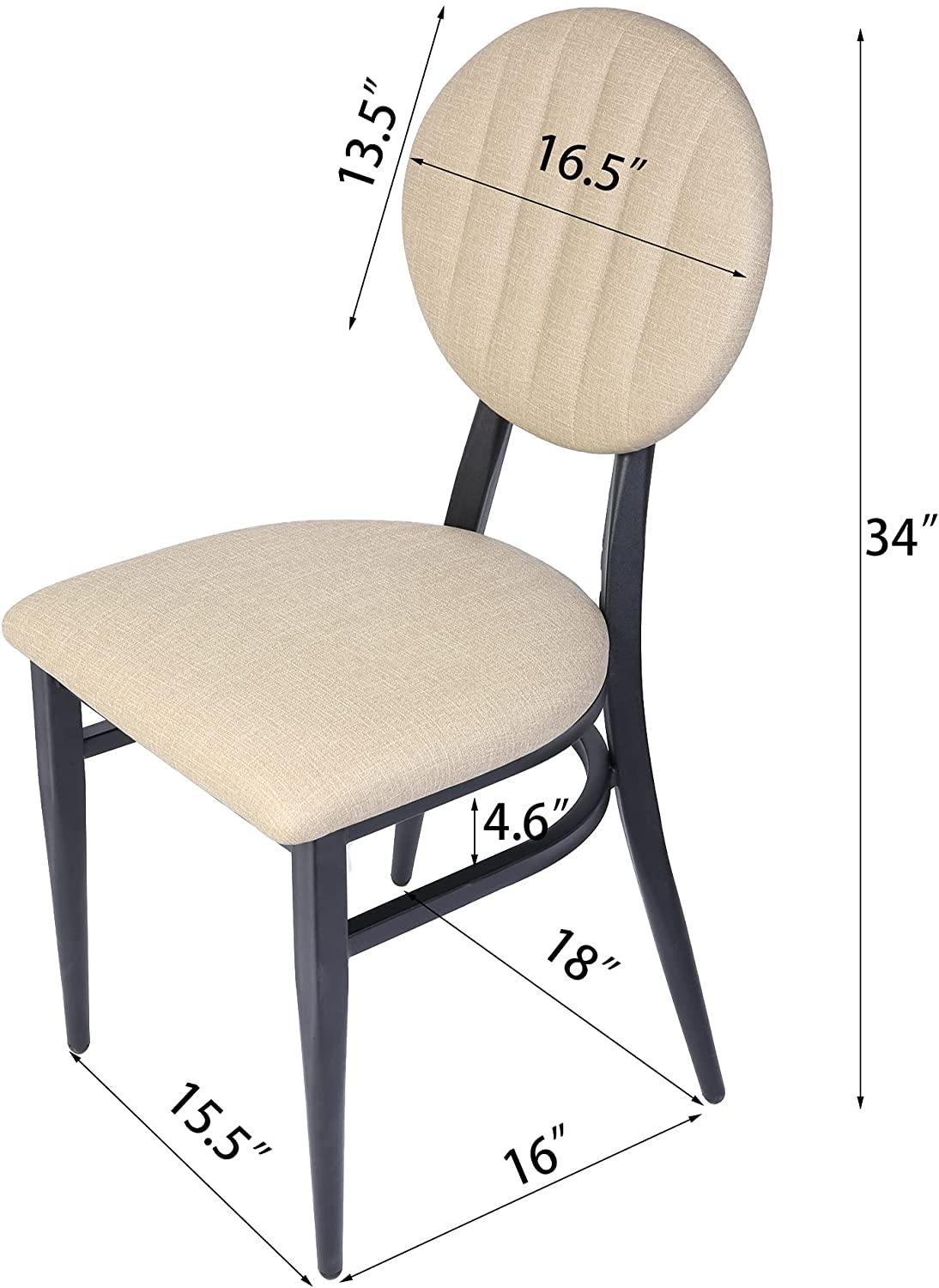 Set of 2 Mid-Century Modern Dining Room Chair w/Round Striped Back Cushion Metal Frame Classy Kitchen Side Chair Simple Dining Chair - Bosonshop