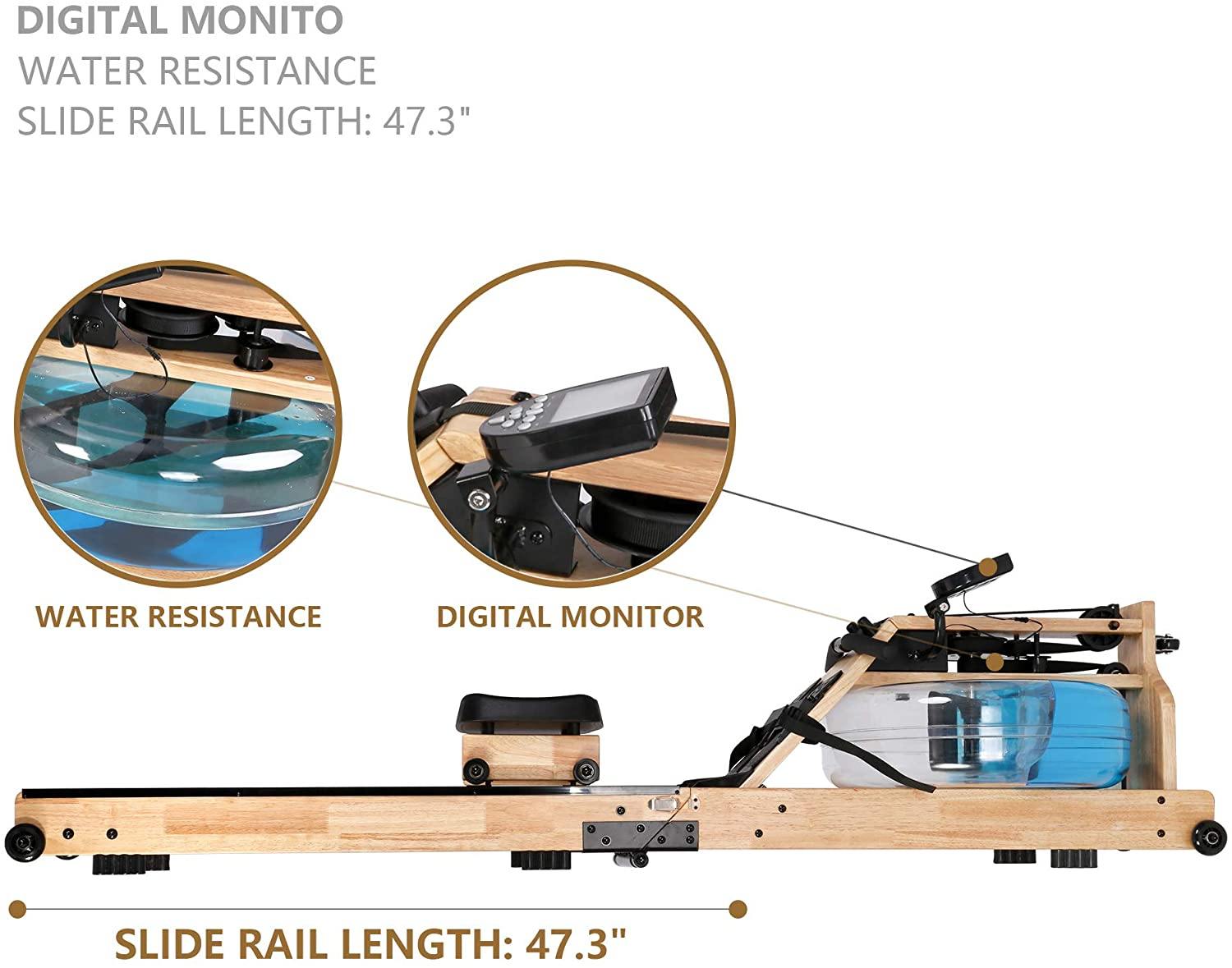 Foldable Water Rowing Machine Indoor Water Rower Adjustable Resistance With LCD Monitor For Whole Body Exercise Cardio Training - Bosonshop