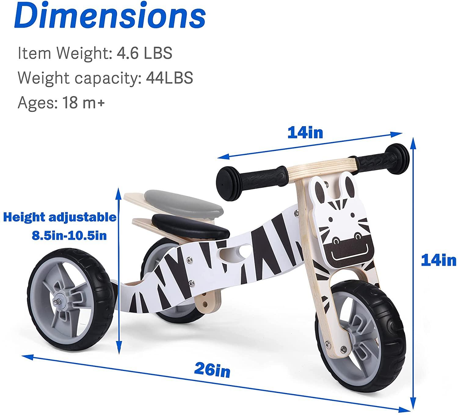 Kid 3 Wheels Wooden Police Running Balance Bicycle Toddler Toys Rides No-Pedal - Bosonshop