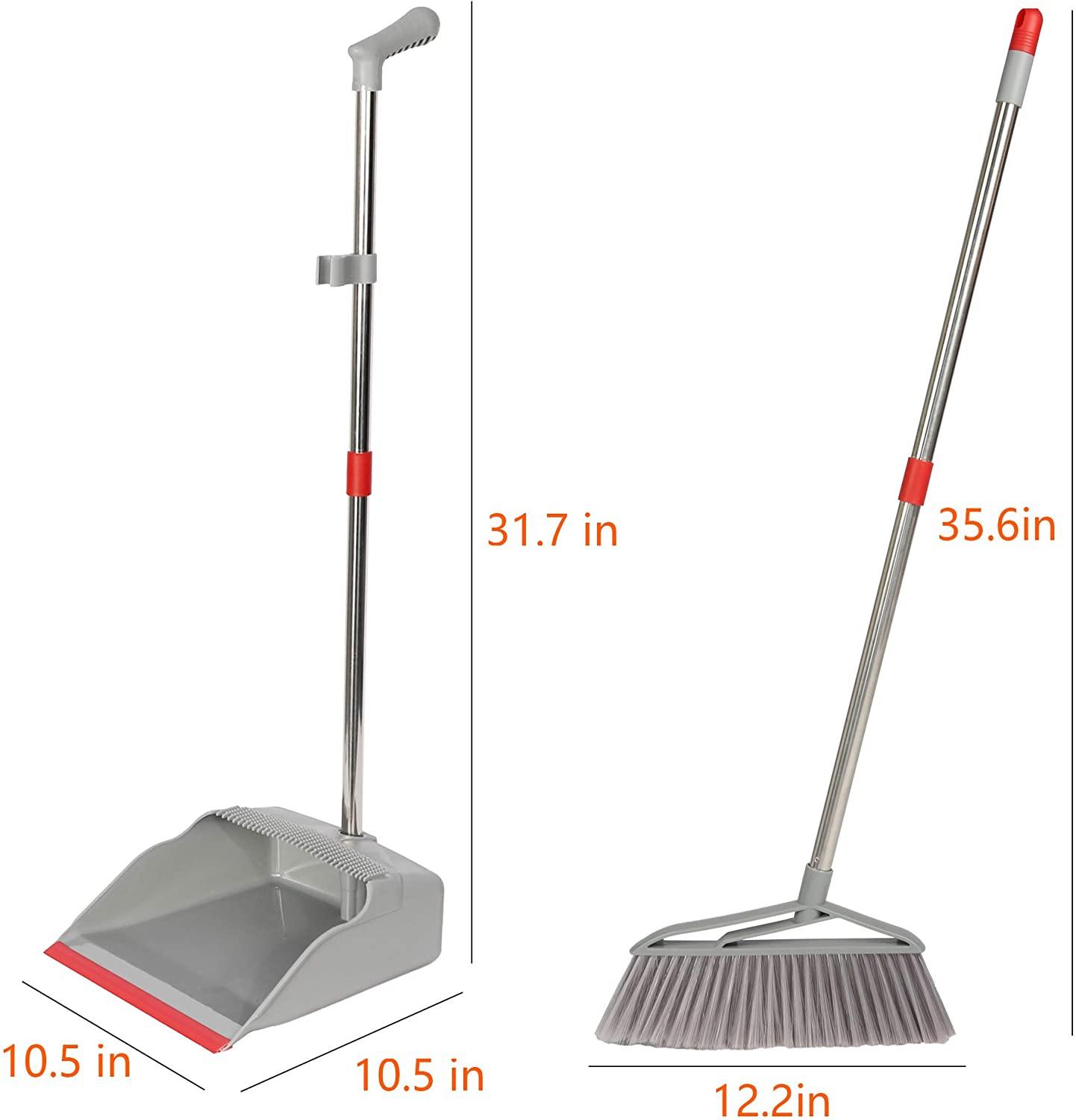 Broom and Dustpan Set Long Handle Lightweight and Robust Sweep Set Easy Assembly for Pet Hair Dirty Corners, Home Office, Grey + Red - Bosonshop