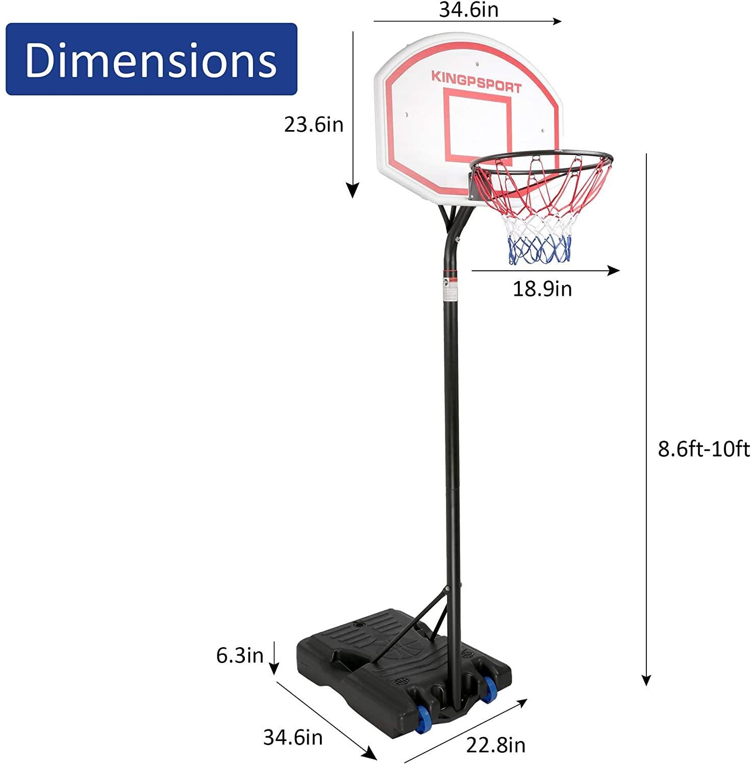 Basketball Hoop for Kids and Family Indoor and Outdoor Portable Basketball Goal System Height Adjustable 8.6ft-10ft - Bosonshop