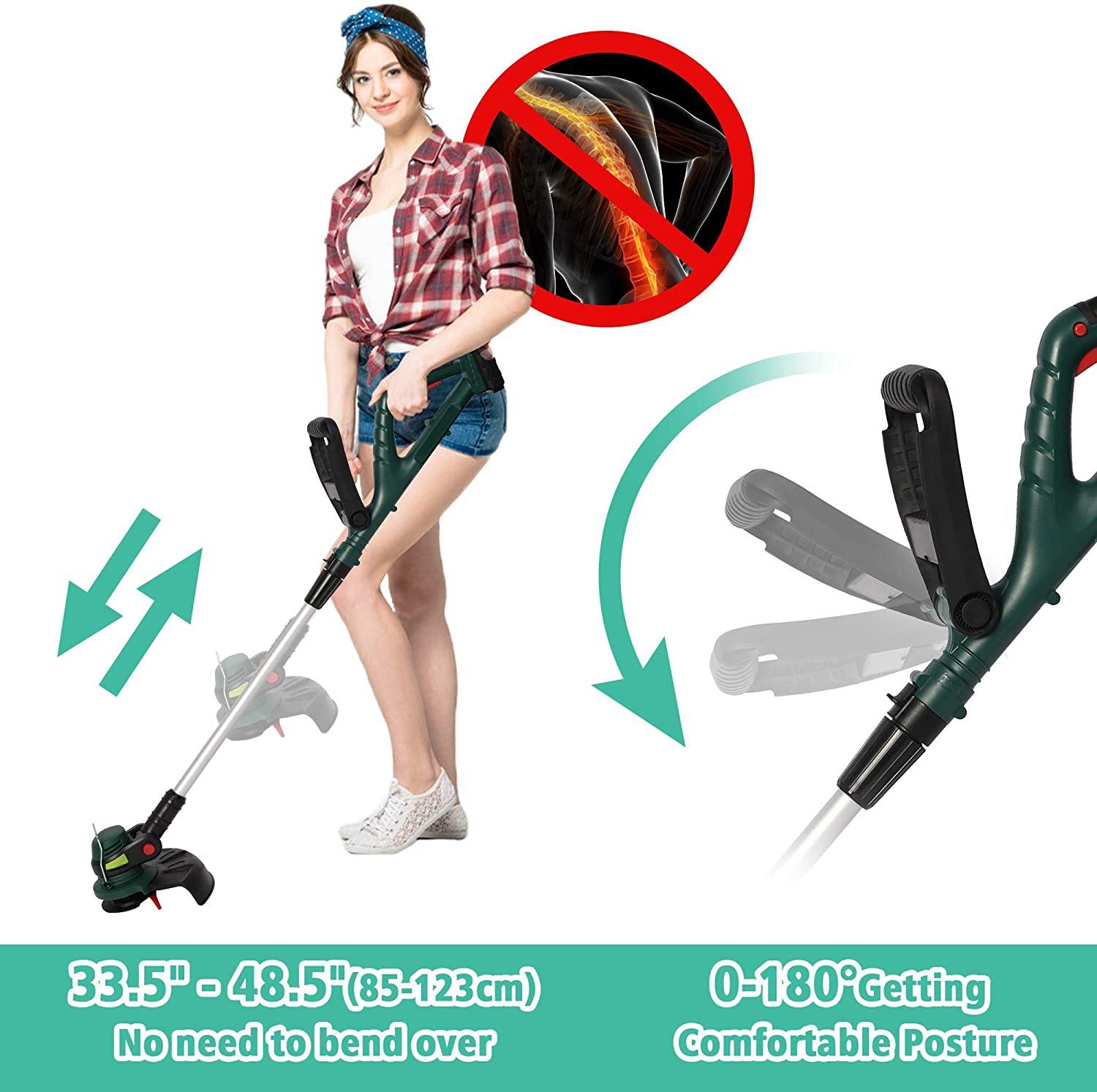 20V Cordless String Trimmer/Edger, Adjustable Head & Handle, 10” Cutting Path, 2.0Ah Battery & Charger Included - Bosonshop