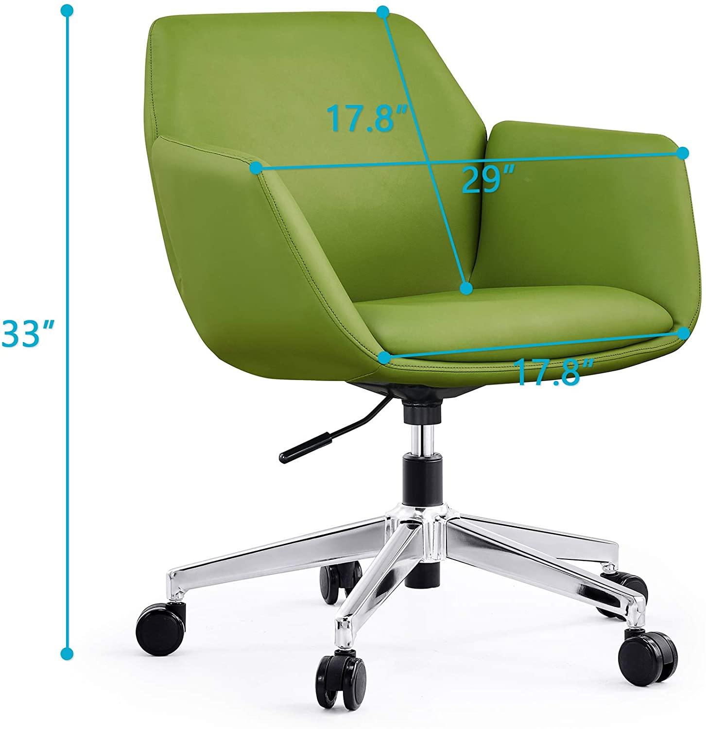 Low Back Swivel Chair PU Leather Adjustable Executive Upholstered Ergonomic Home Office Chair with Thick Padding Armrest & Lumbar Support - Bosonshop