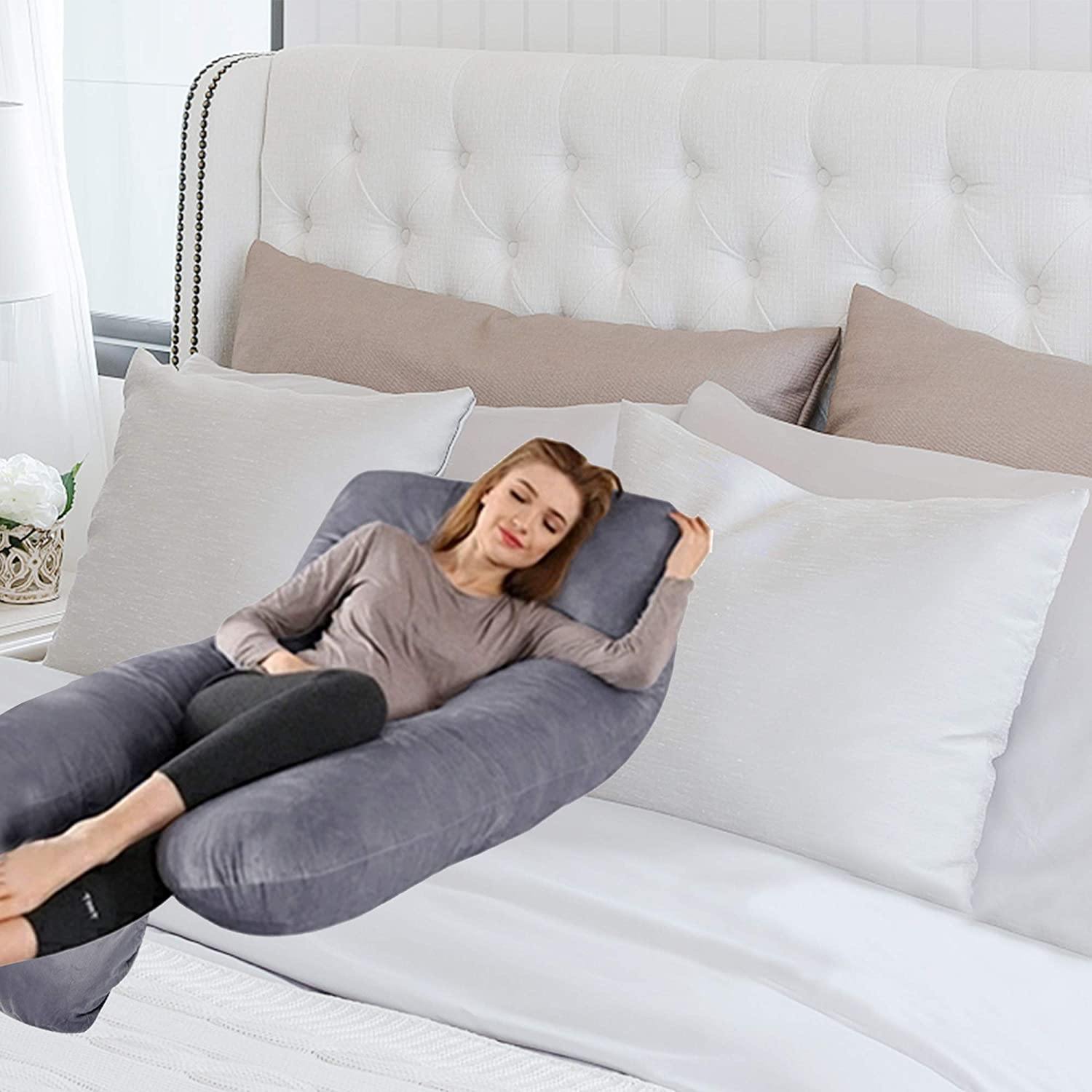 U/C/J-Shape Full Body Pillow 55 Inch Maternity Pillow with Washable Velvet Cover Nursing Support Cushion, Support for Back - Bosonshop