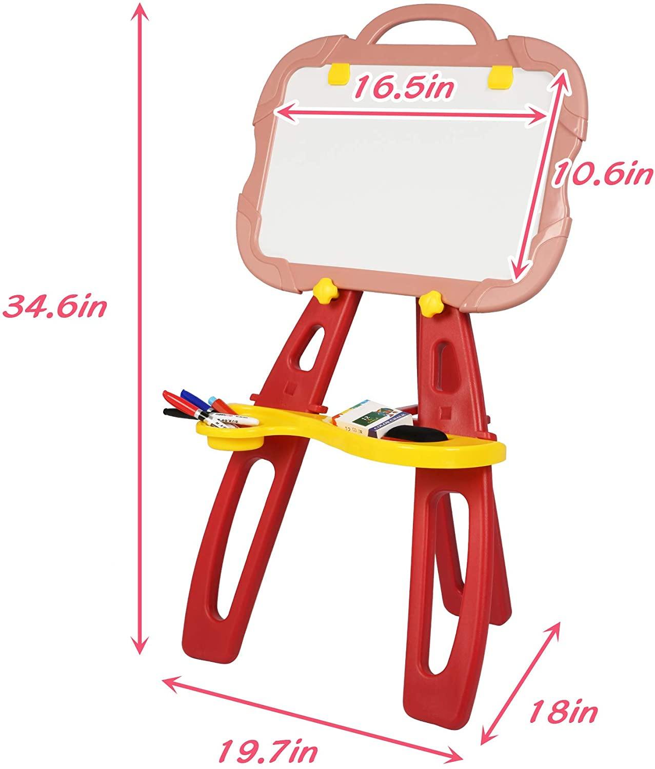 Standing Easel Board For Kids, 3 in 1 Dry Erase White Board, Magnetic Board And Chalkboard Art Activity Drawing With Extra Accessories For Kids, Red - Bosonshop